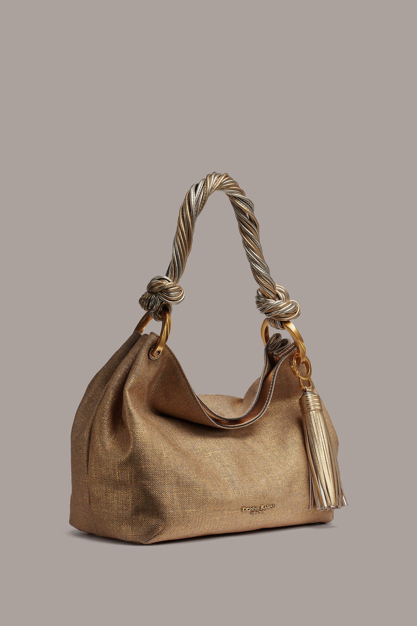GOLD GLENWOOD SMALL METALLIC CANVAS SHOULDER BAG Donna Karan