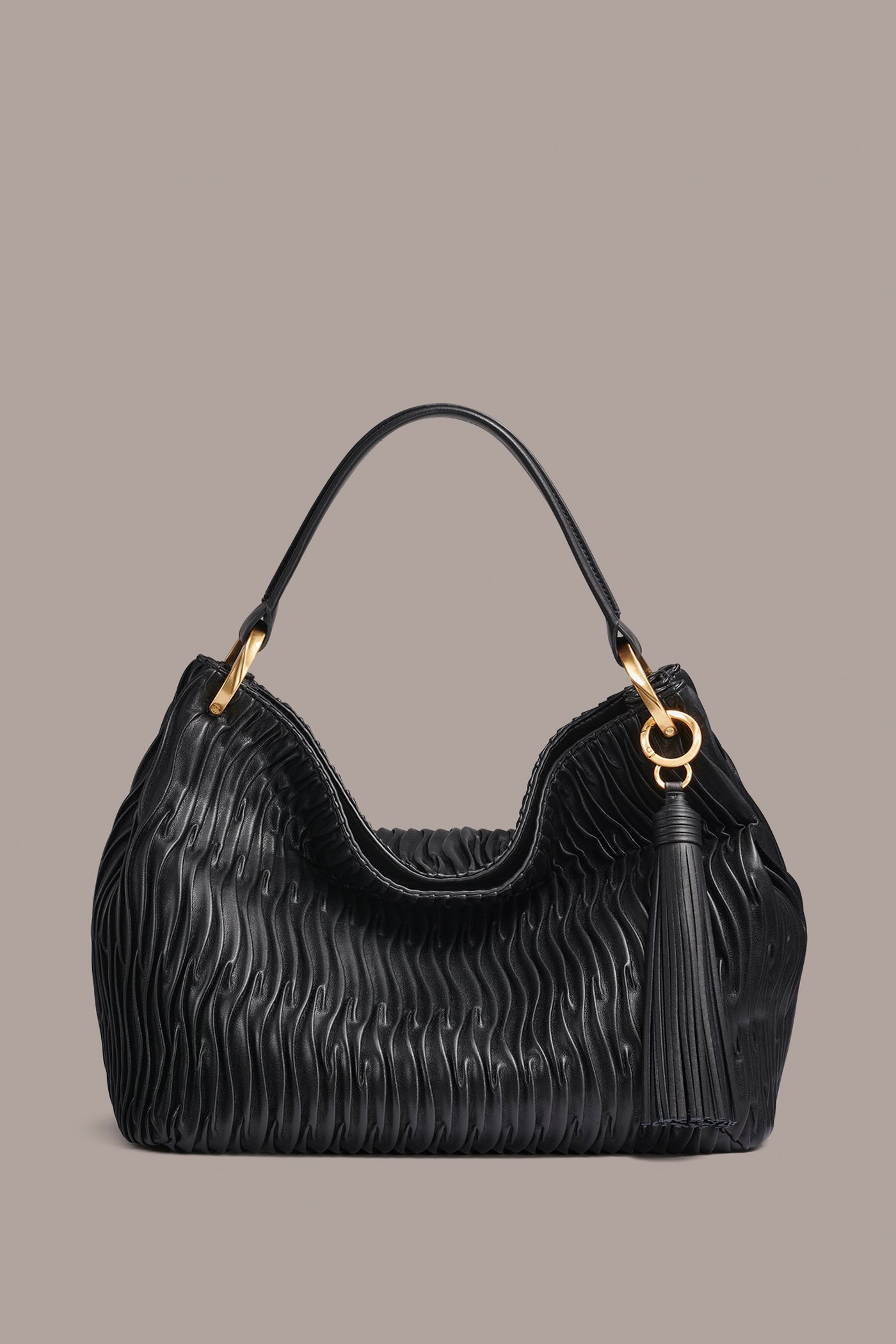 BLACK/GOLD GLENWOOD PLEATED SHOULDER BAG Donna Karan
