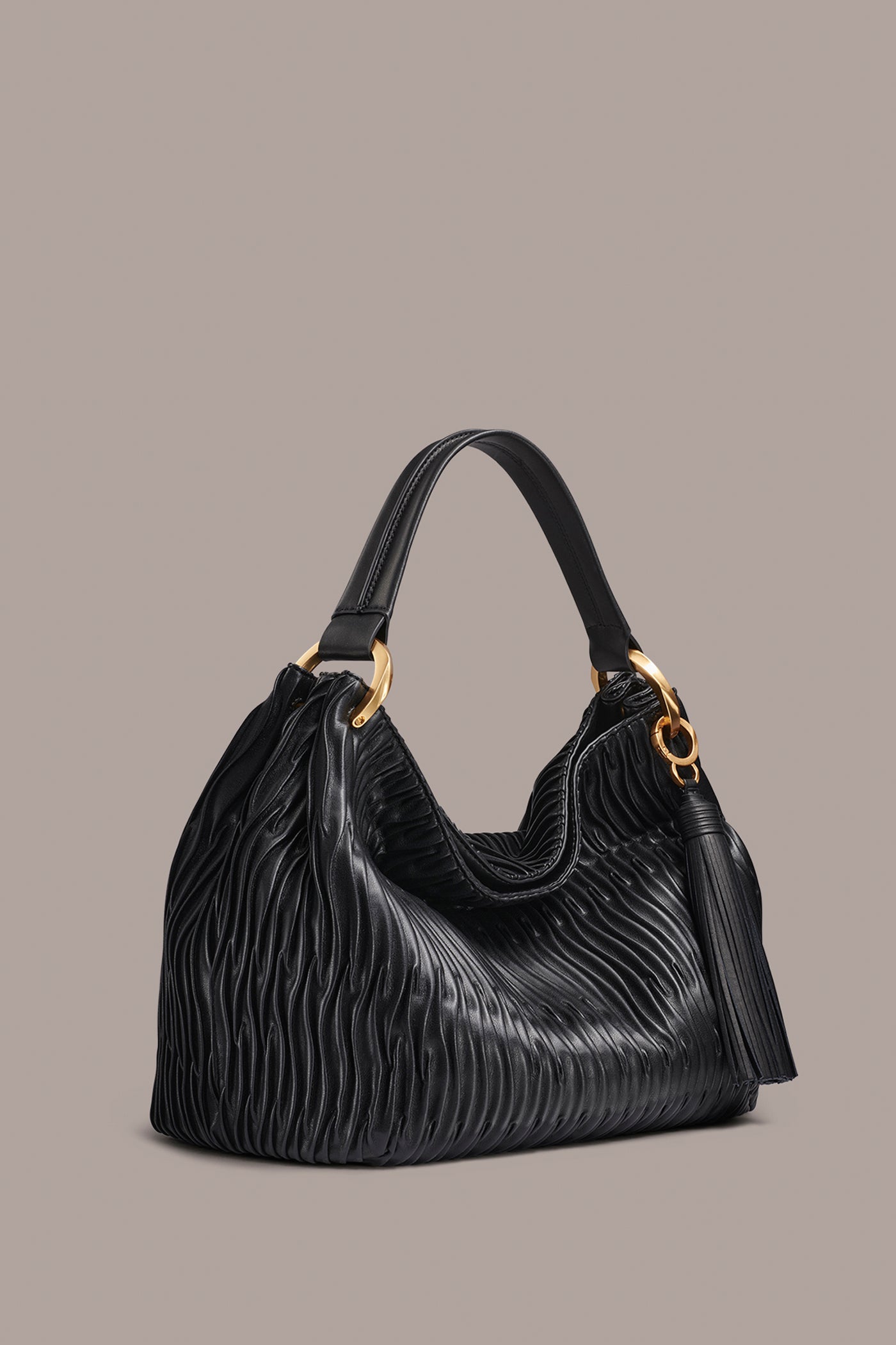 BLACK/GOLD GLENWOOD PLEATED SHOULDER BAG Donna Karan