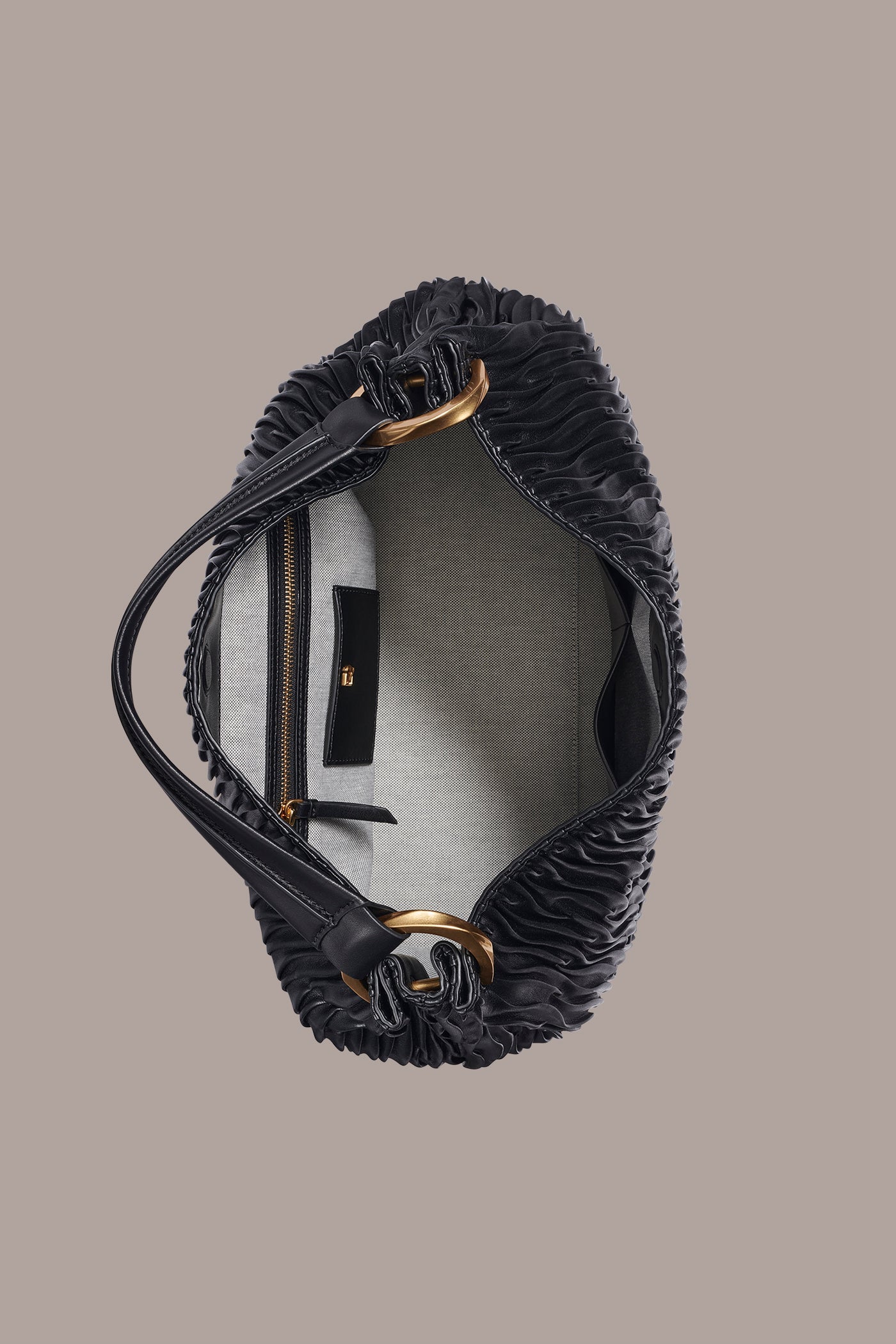 BLACK/GOLD GLENWOOD PLEATED SHOULDER BAG Donna Karan