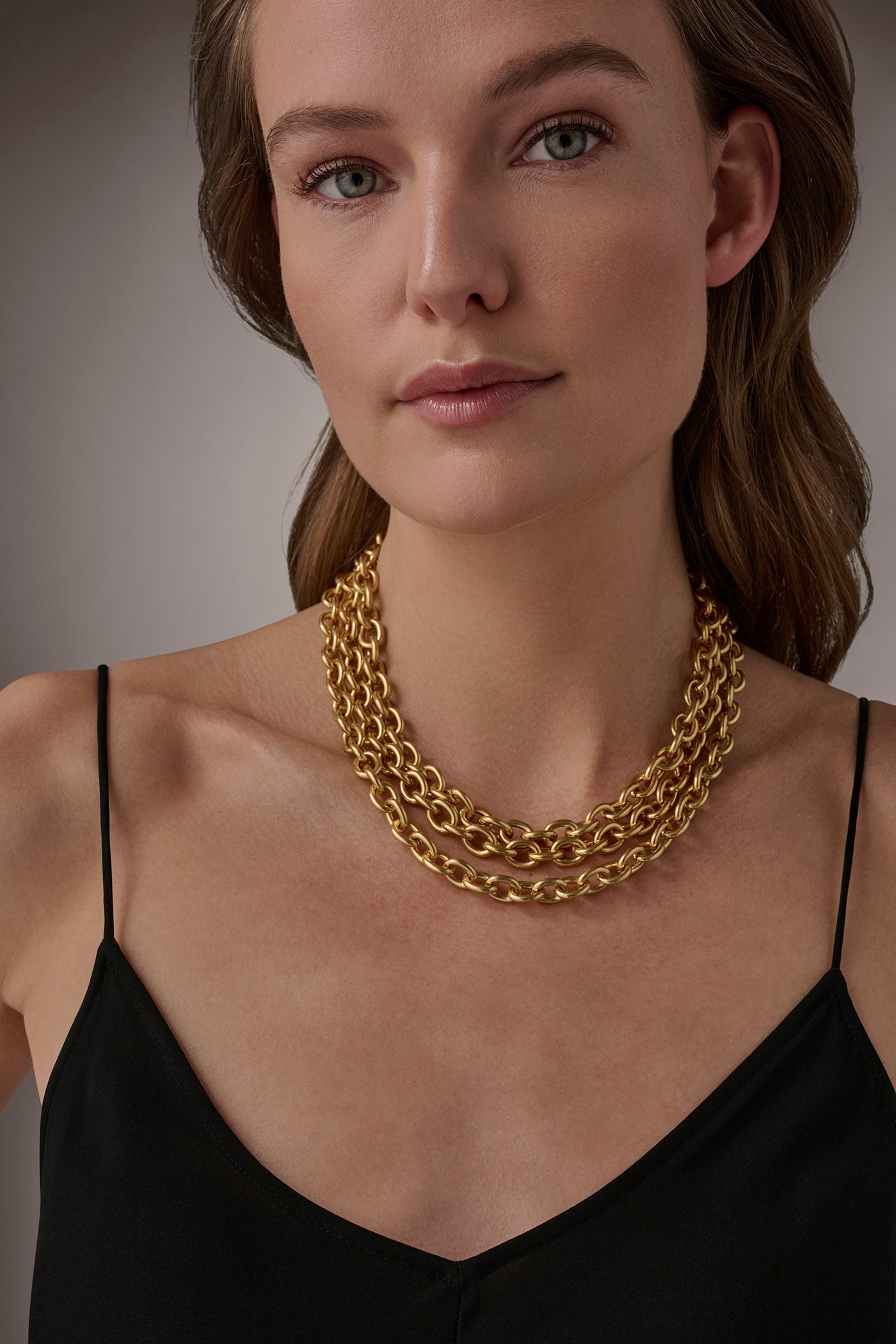 Gold MULTI ROW CHAIN LINK COLLAR NECKLACE Donna Karan