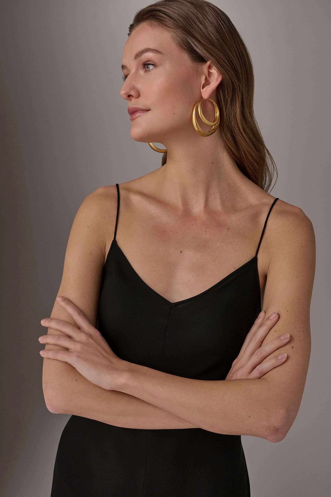 Gold ORGANIC MOLTEN MULTI ROW HOOP EARRING Donna Karan
