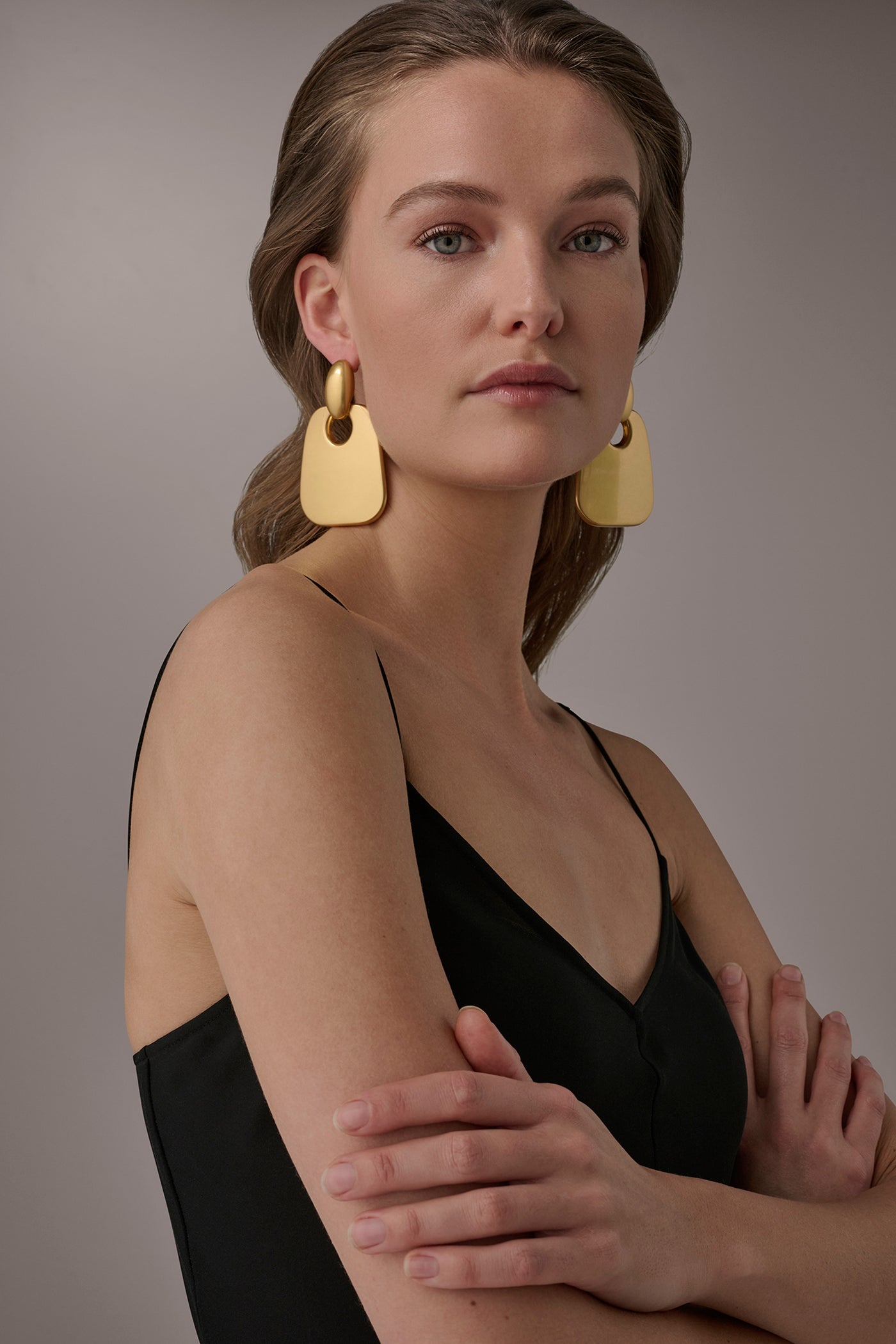 Gold OVERSIZED DOOR KNOCKER WORN GOLD EARRING Donna Karan