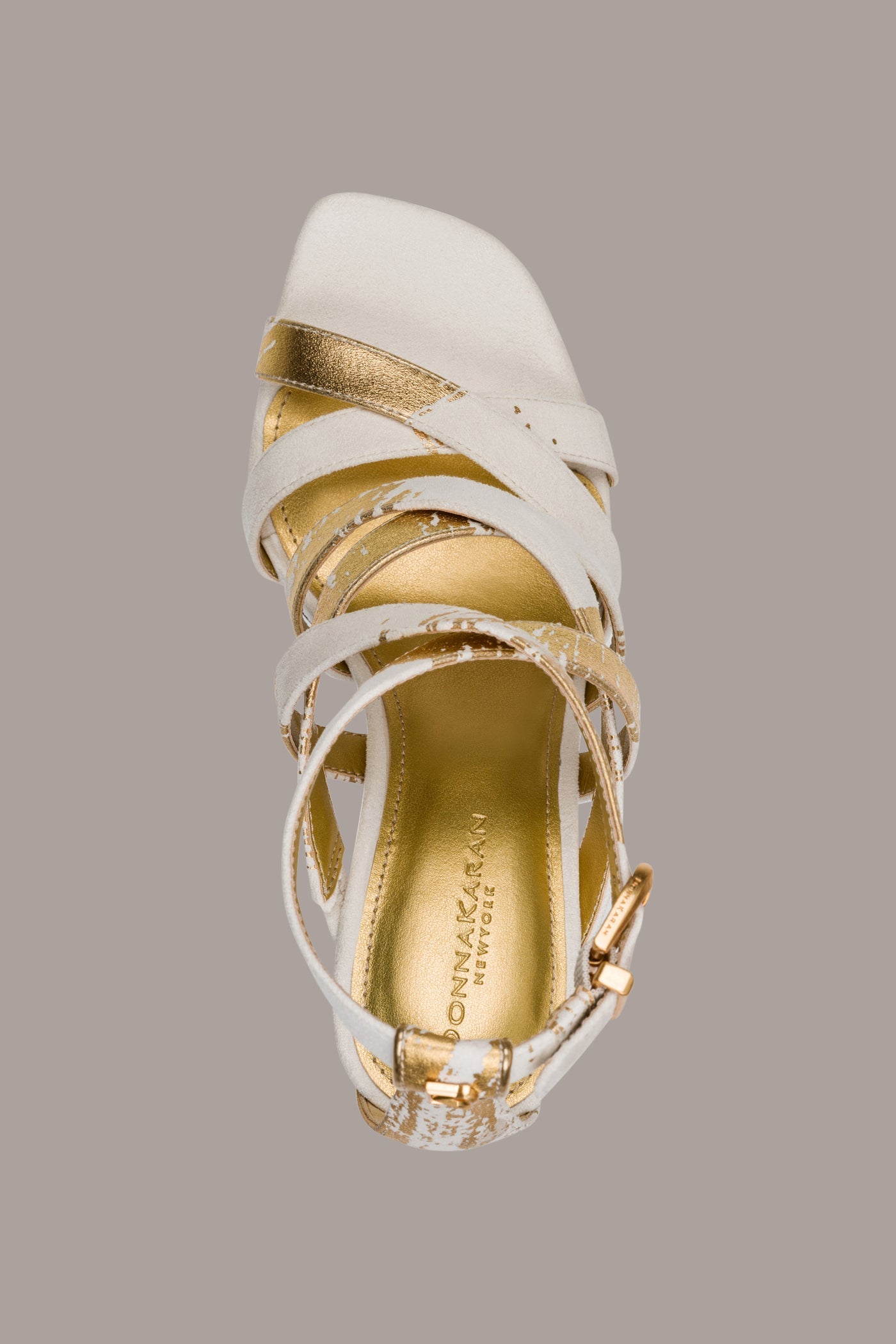 Ivory/Gold BRIARROSE METALLIC BRUSHSTROKE SANDAL Donna Karan