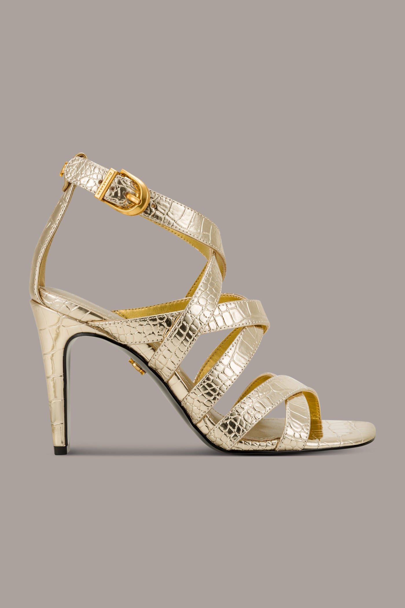 Champagne BRIARROSE METALLIC CROC-EFFECT ANKLE-STRAP SANDAL Donna Karan