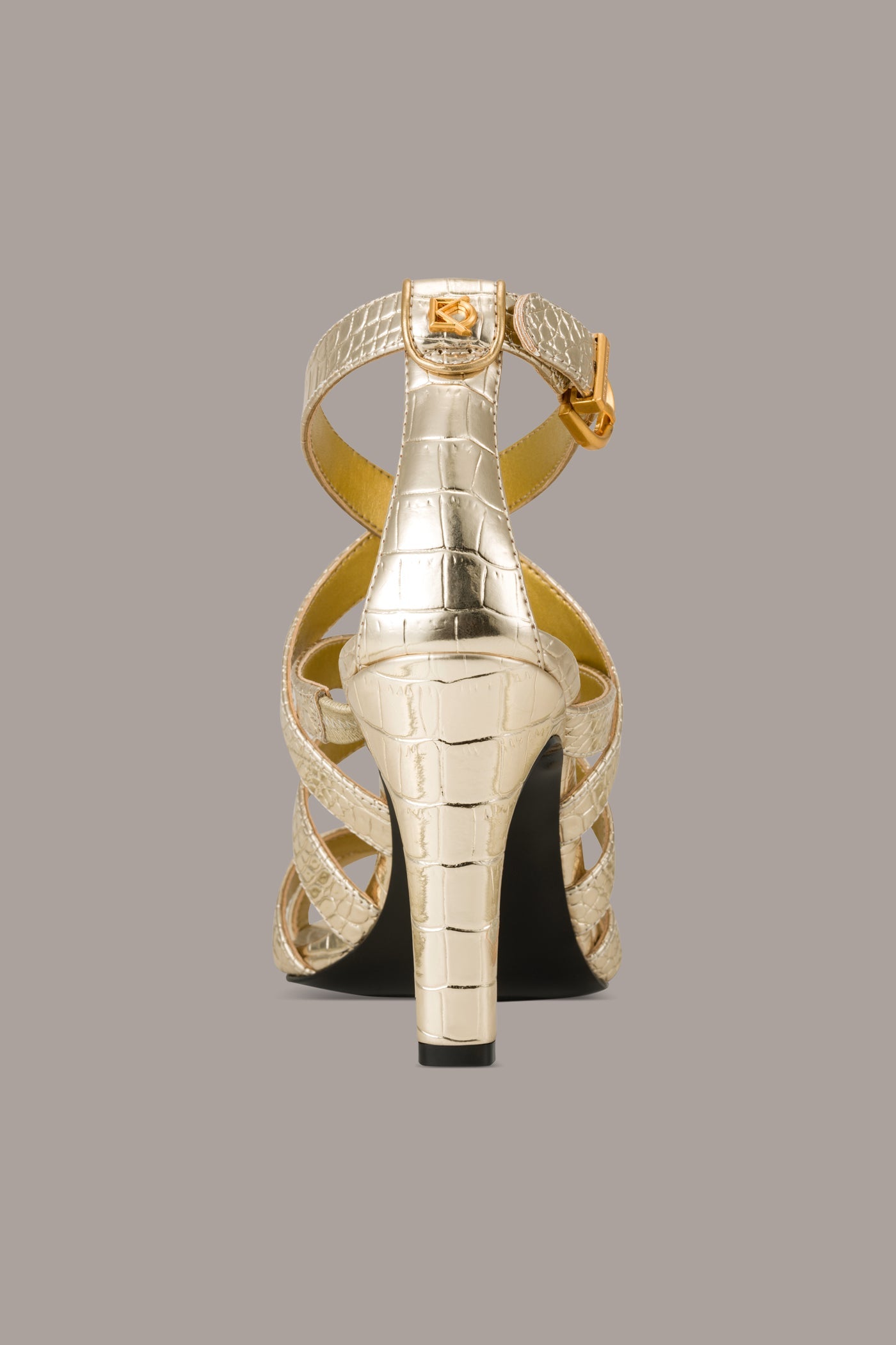 Champagne BRIARROSE METALLIC CROC-EFFECT ANKLE-STRAP SANDAL Donna Karan