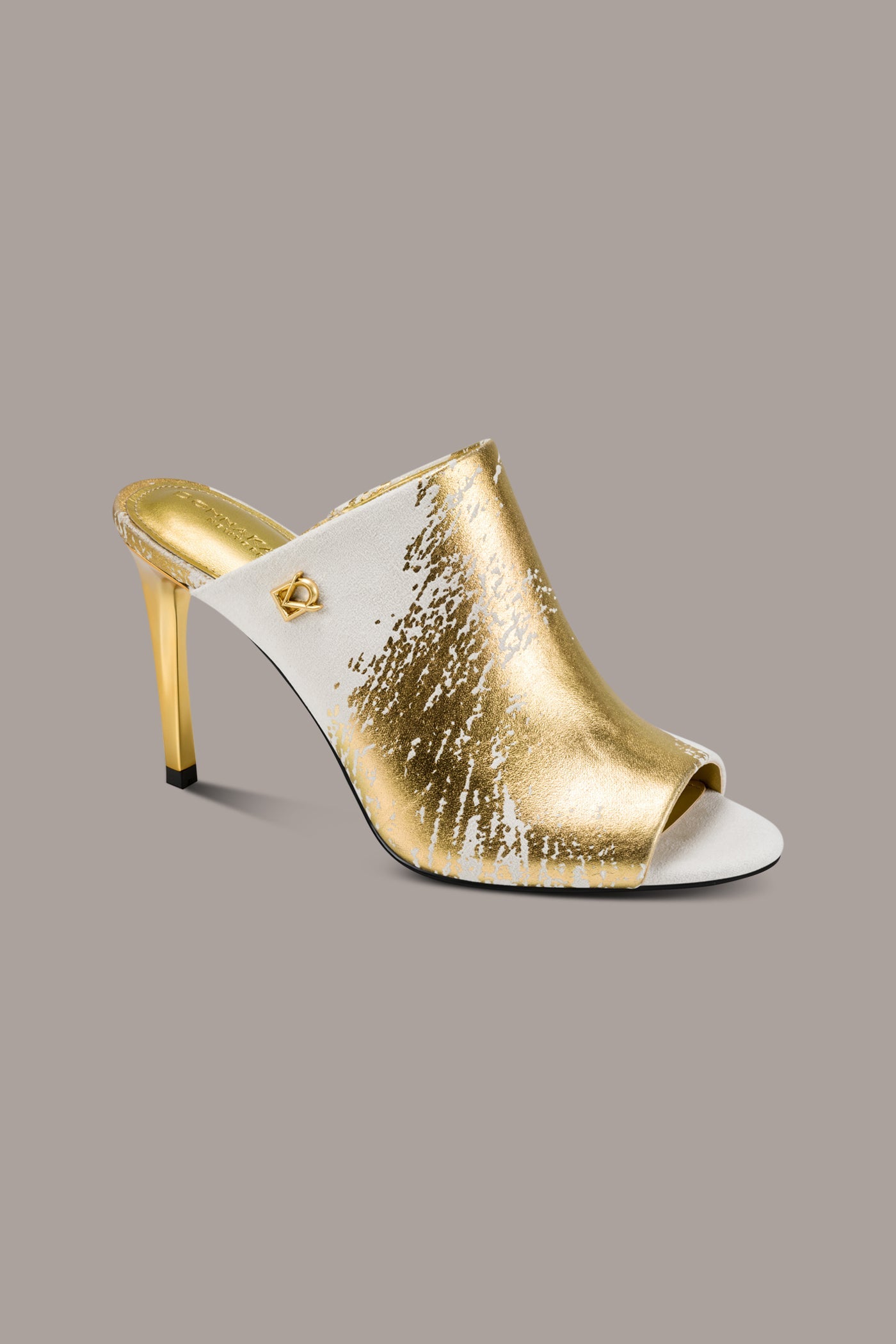 Ivory/Gold DONNA METALLIC BRUSHSTROKE MULE SANDAL Donna Karan