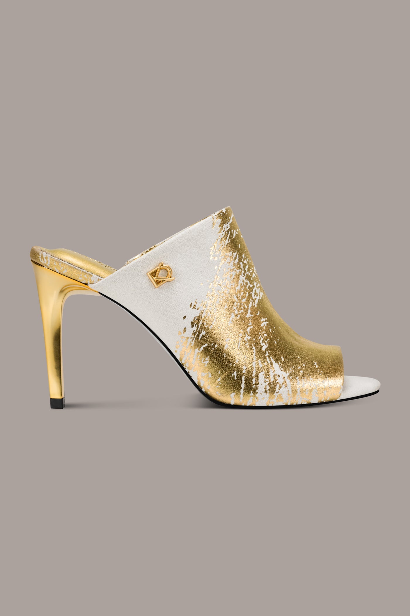 Ivory/Gold DONNA METALLIC BRUSHSTROKE MULE SANDAL Donna Karan
