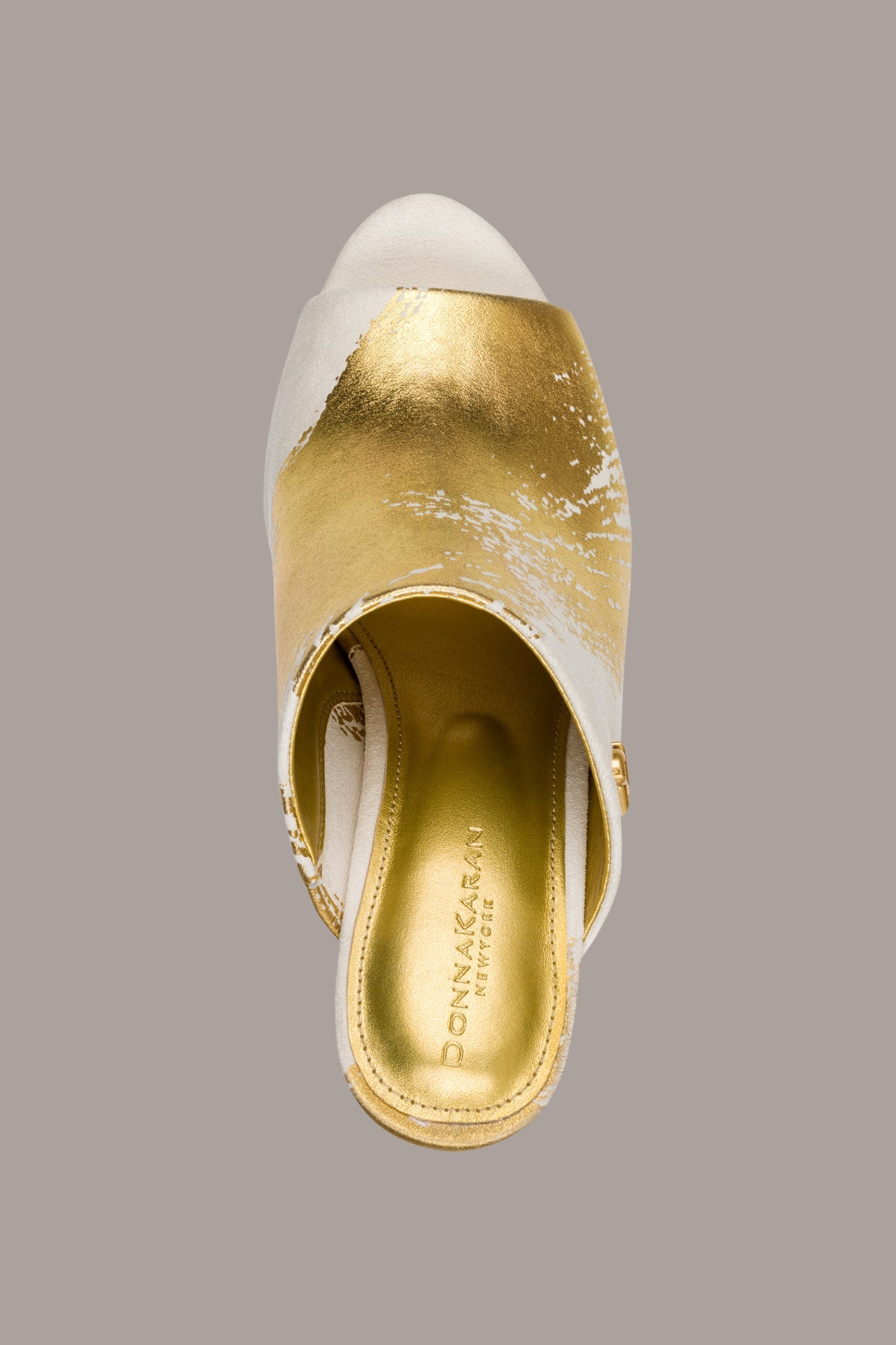 Ivory/Gold DONNA METALLIC BRUSHSTROKE MULE SANDAL Donna Karan