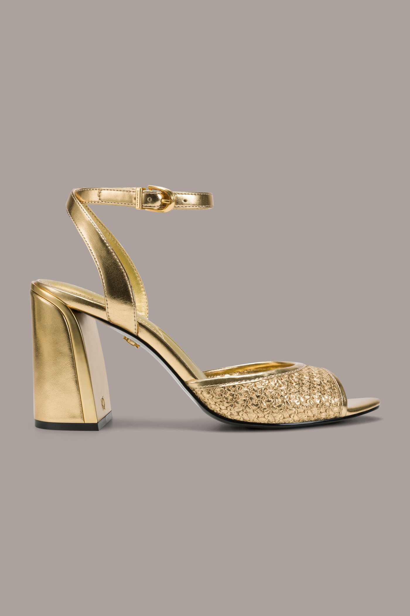 Gold SINCLAIR METALLIC RAFFIA ANKLE-STRAP SANDAL Donna Karan