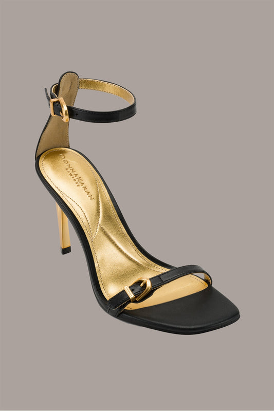 Black PRYCE LEATHER ANKLE STRAP SANDAL Donna Karan