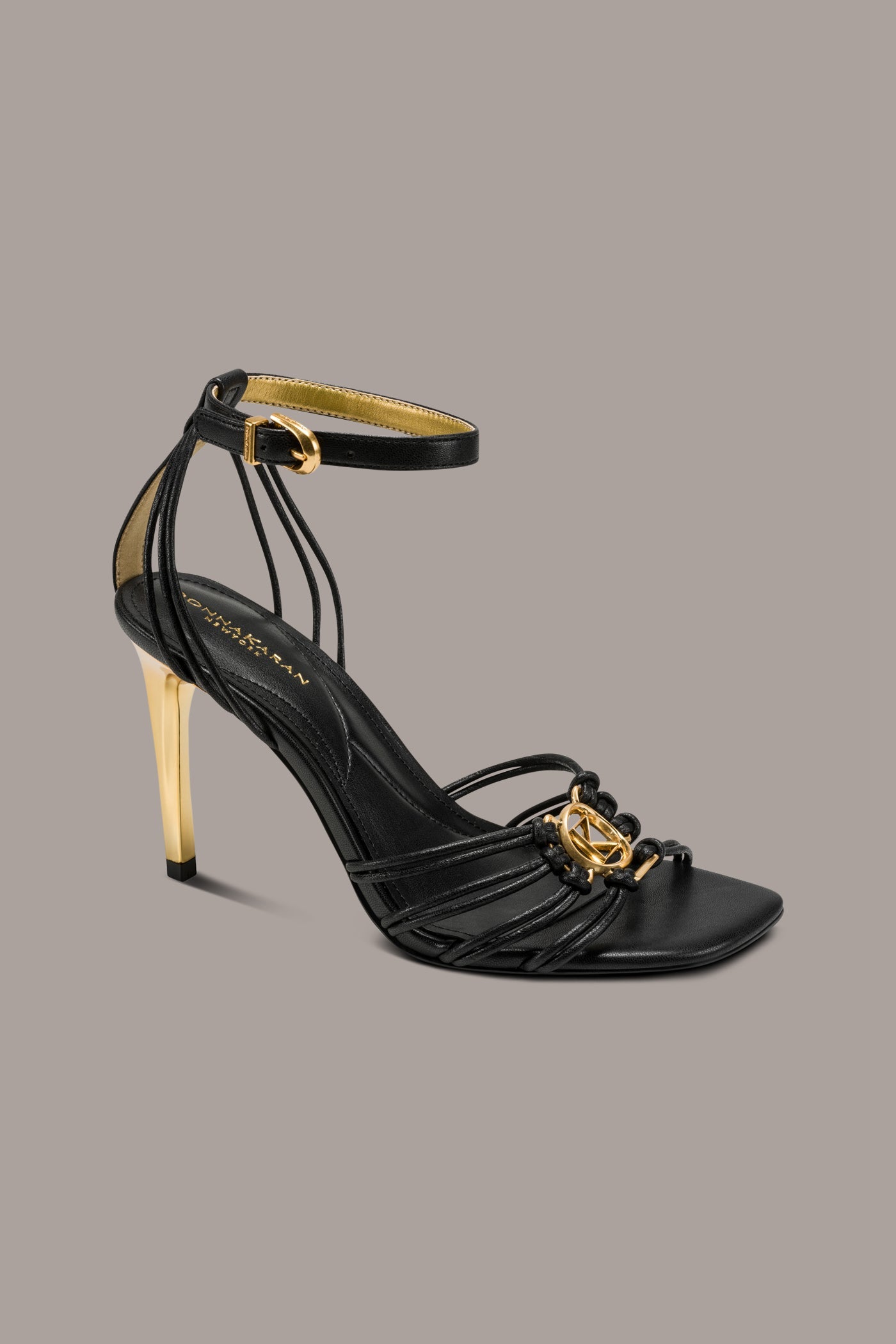 Black BRIELLE LOGO STRAPPY STILETTO SANDAL Donna Karan