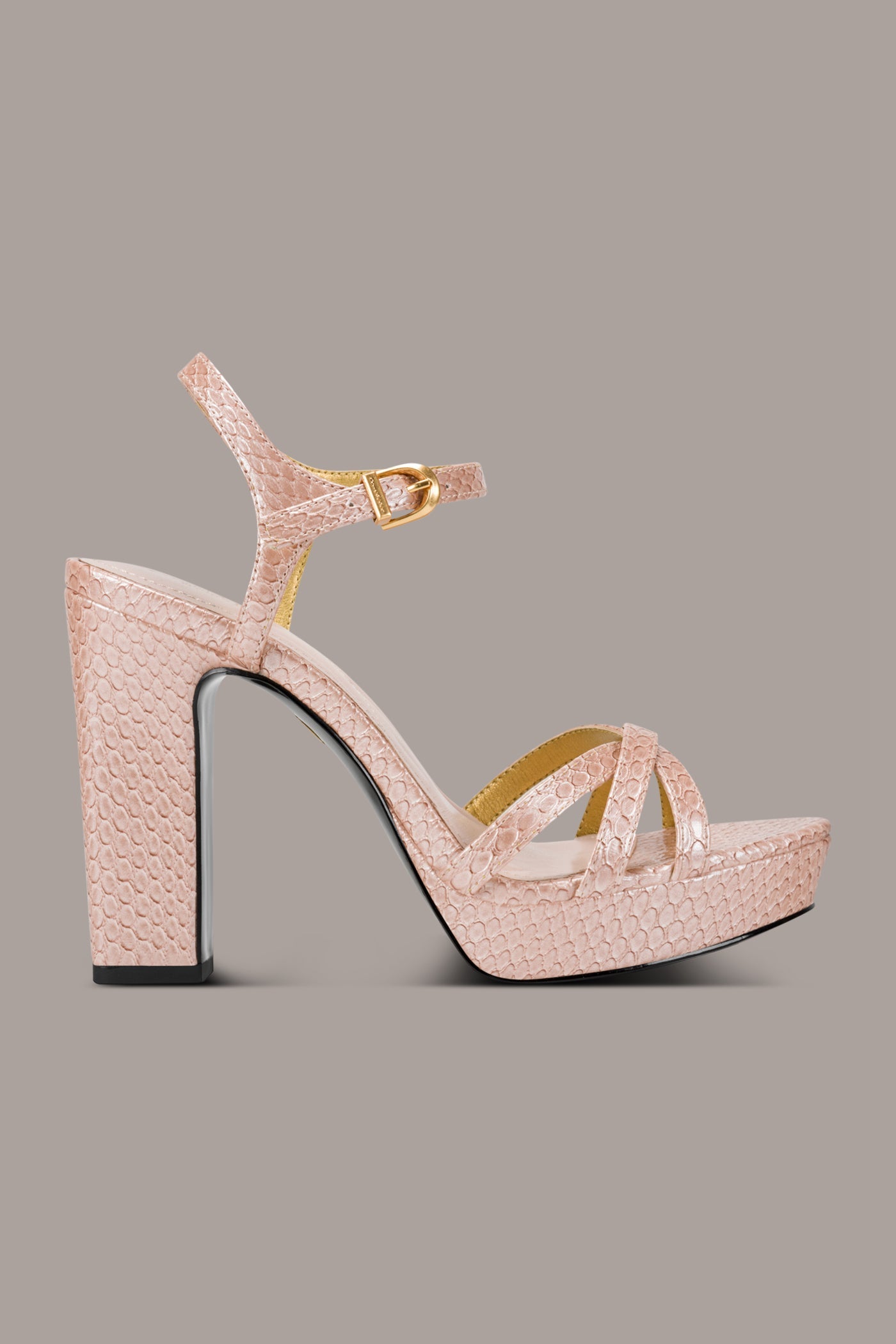 Snow Petal SPENCER METALLIC SNAKE-EFFECT PLATFORM SANDAL Donna Karan