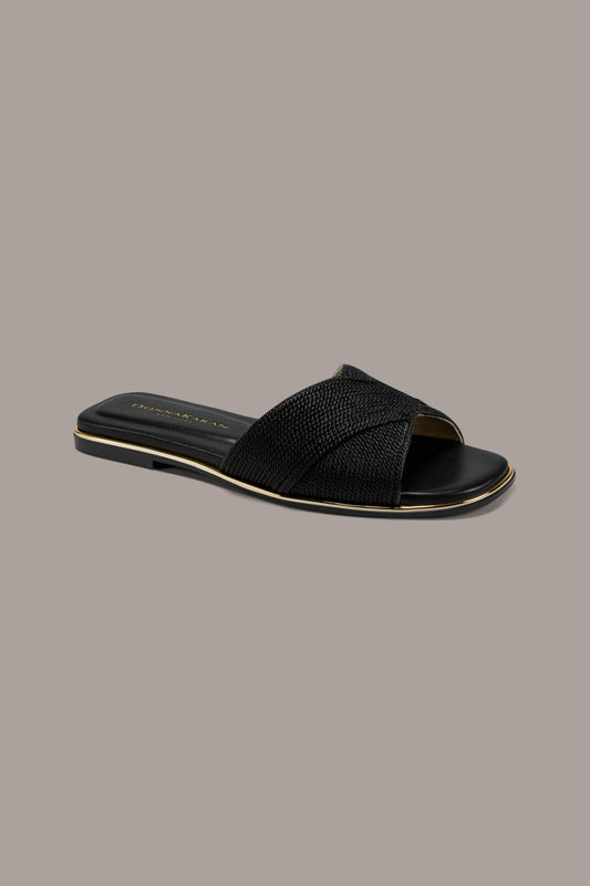 Black HARMONY WOVEN SLIDE SANDAL Donna Karan