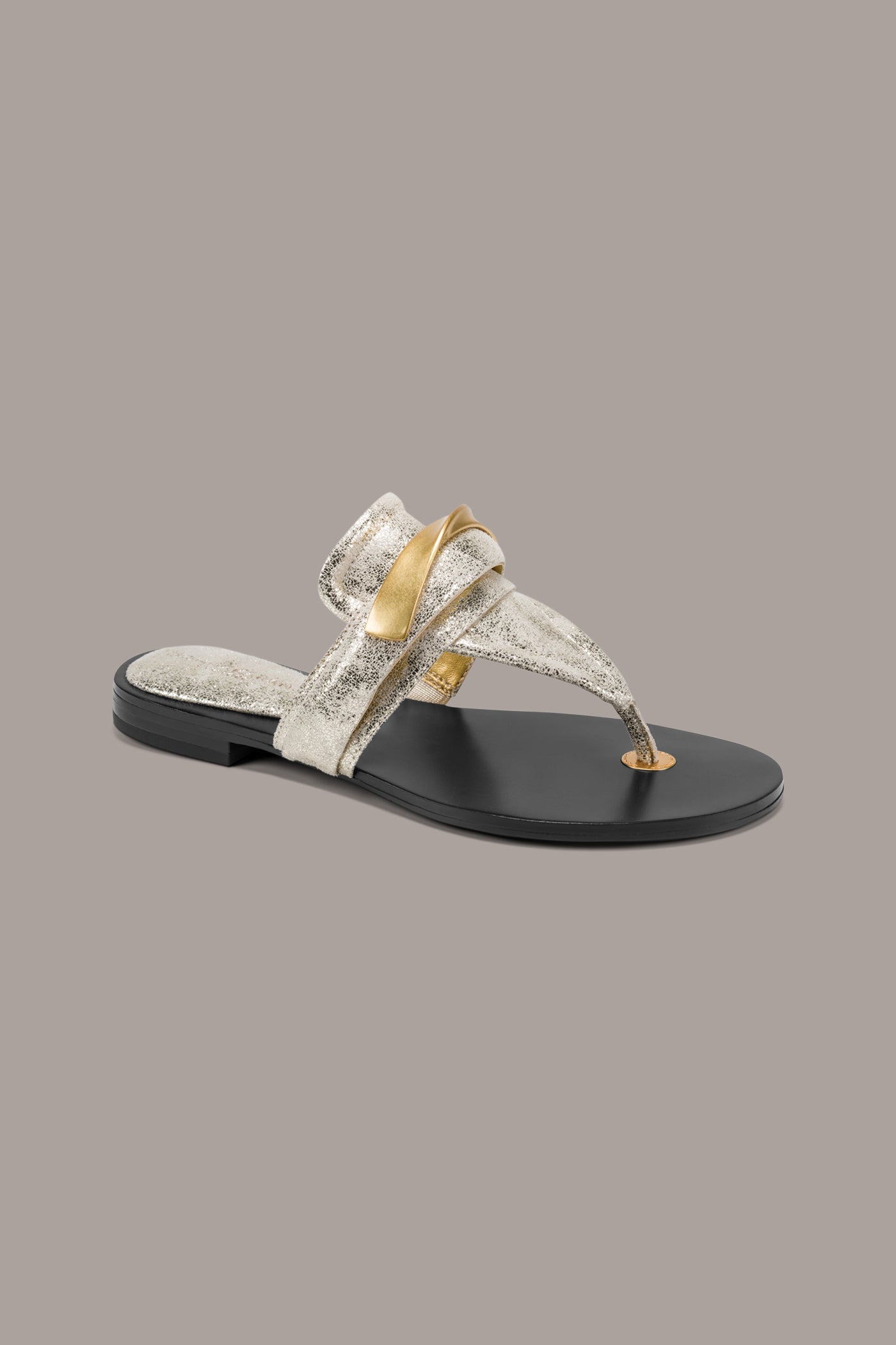 White Gold VELVET METALLIC THONG SANDAL Donna Karan