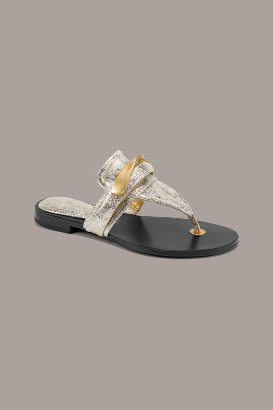 White Gold VELVET METALLIC THONG SANDAL Donna Karan