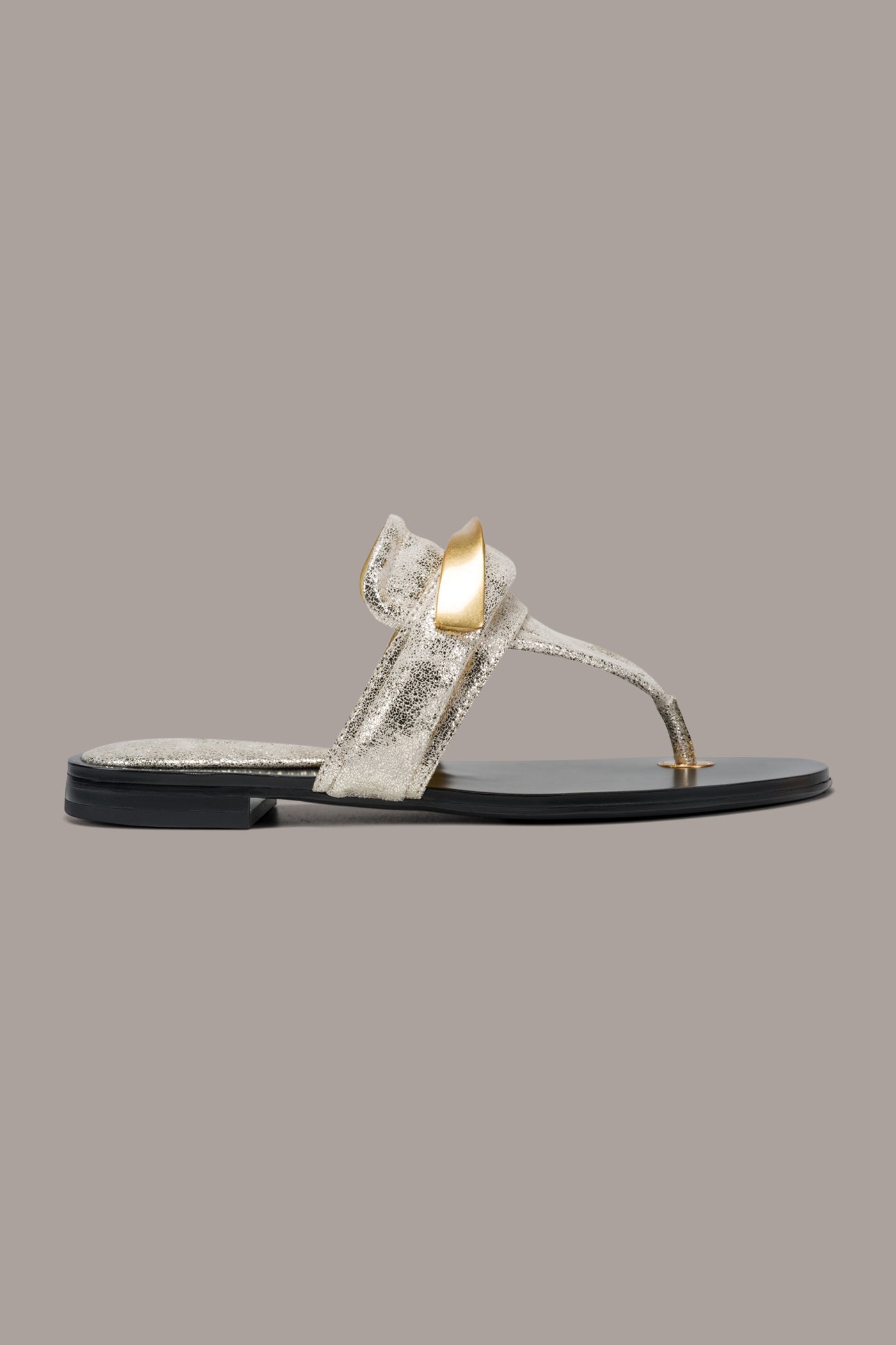 White Gold VELVET METALLIC THONG SANDAL Donna Karan