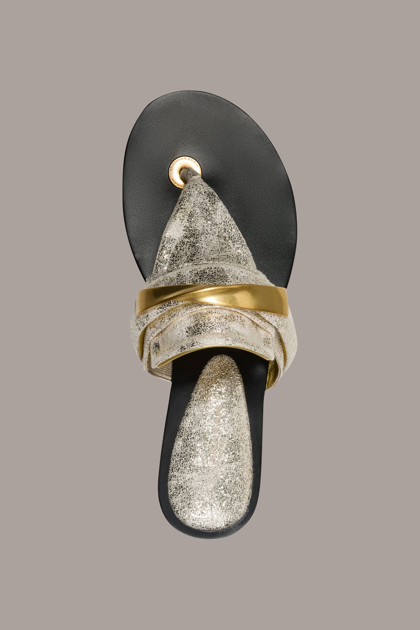 White Gold VELVET METALLIC THONG SANDAL Donna Karan