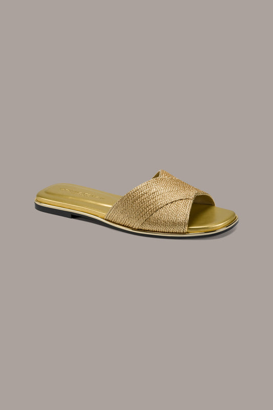 Gold HARMONY WOVEN SLIDE SANDAL Donna Karan