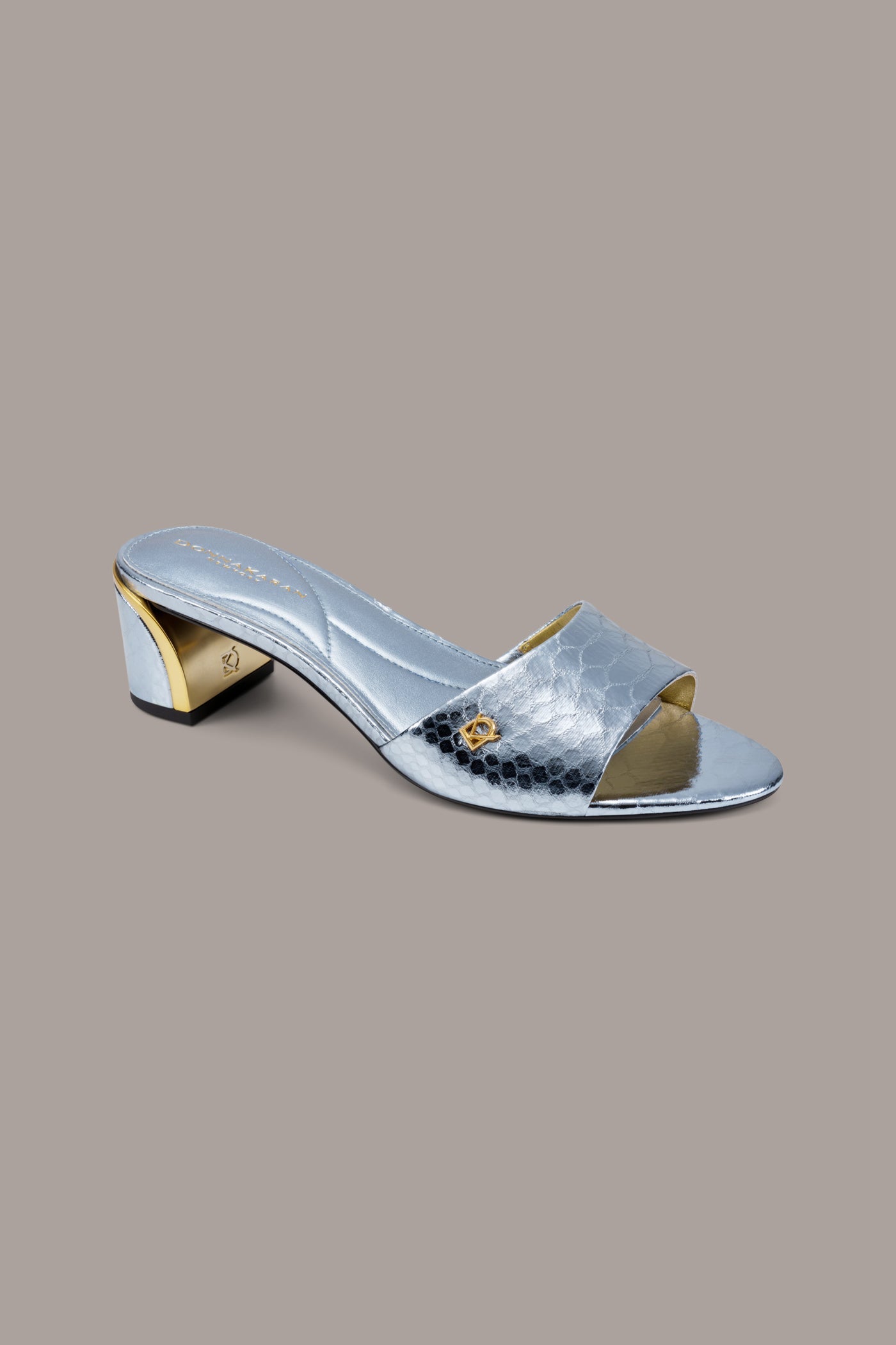 Celeste SANGRIA METALLIC SNAKE-PRINT MULE SANDAL Donna Karan