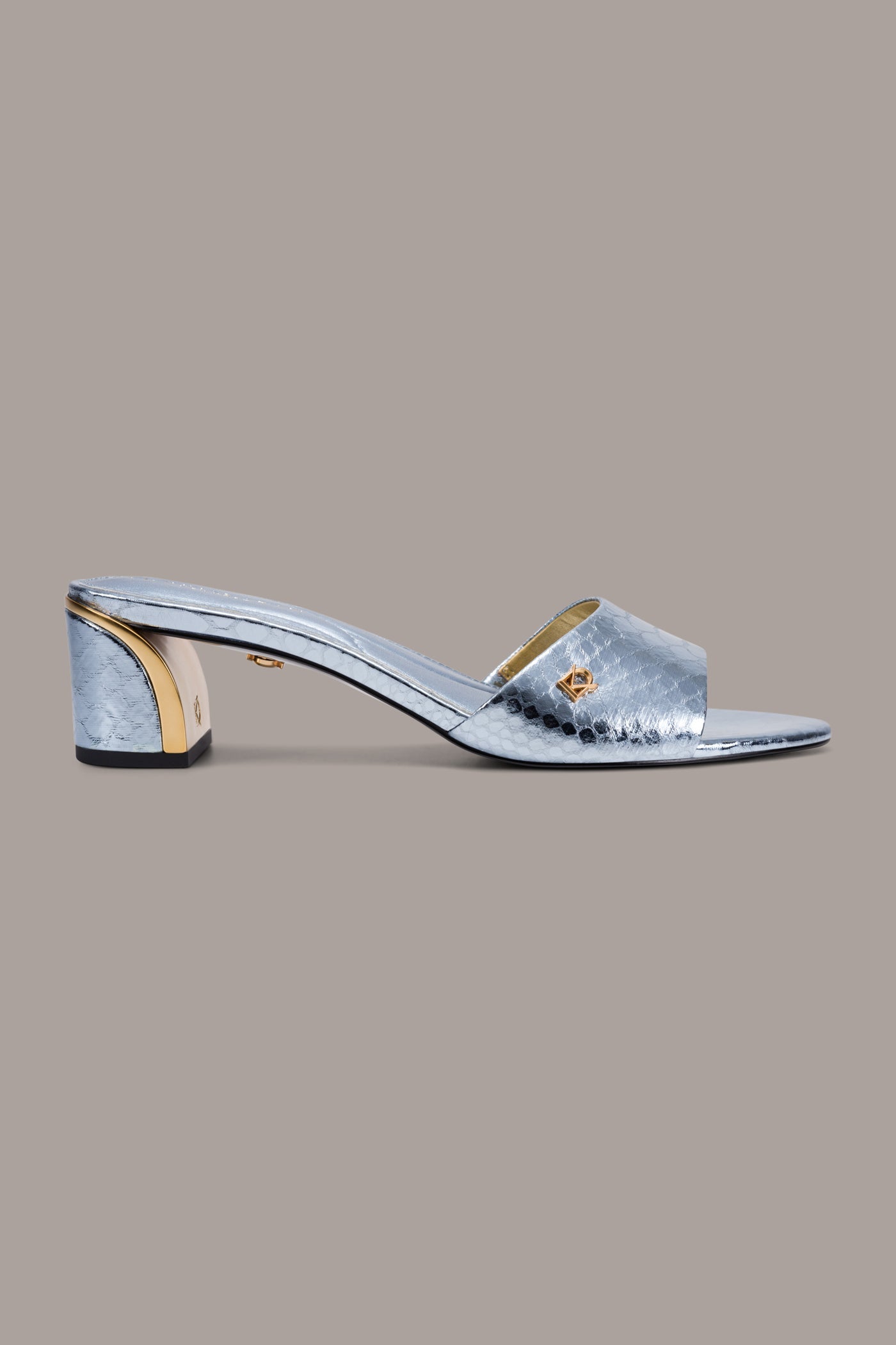 Celeste SANGRIA METALLIC SNAKE-PRINT MULE SANDAL Donna Karan