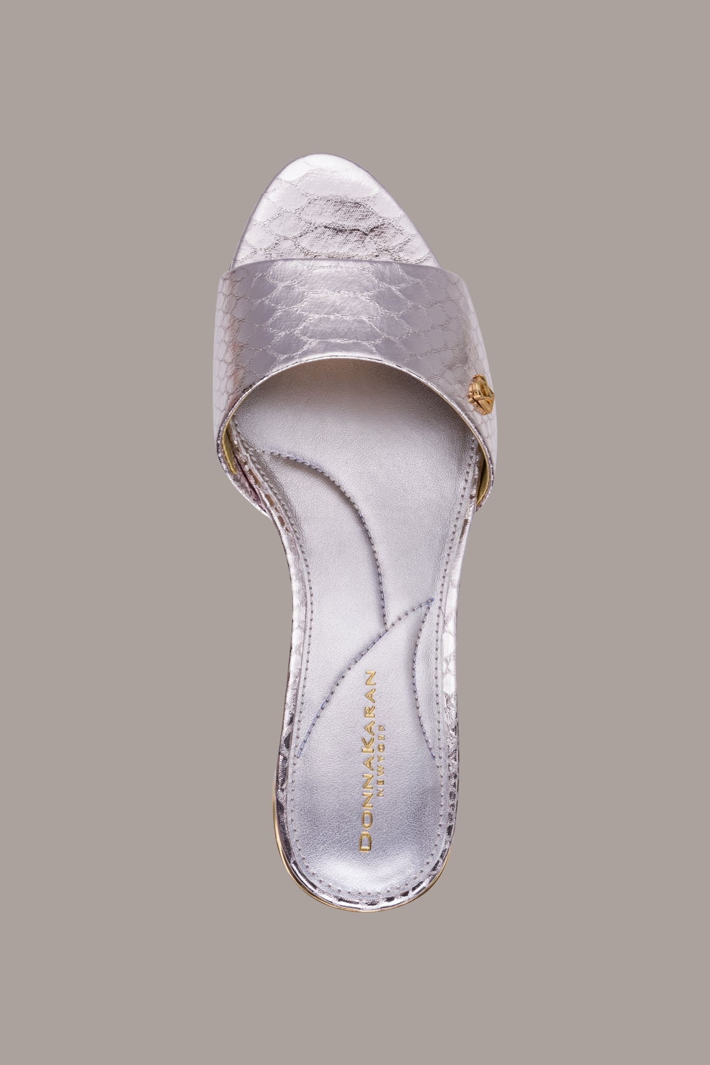 Pink Sand SANGRIA METALLIC SNAKE-PRINT MULE SANDAL Donna Karan