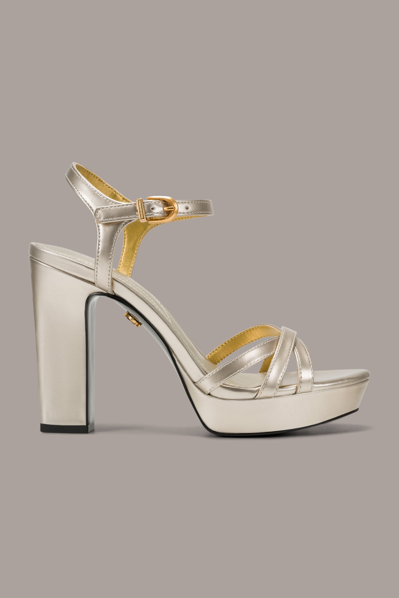 White Gold SPENCER METALLIC PLATFORM SANDAL Donna Karan