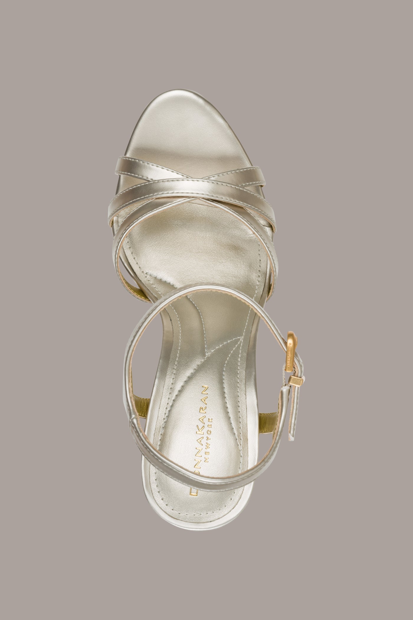 White Gold SPENCER METALLIC PLATFORM SANDAL Donna Karan