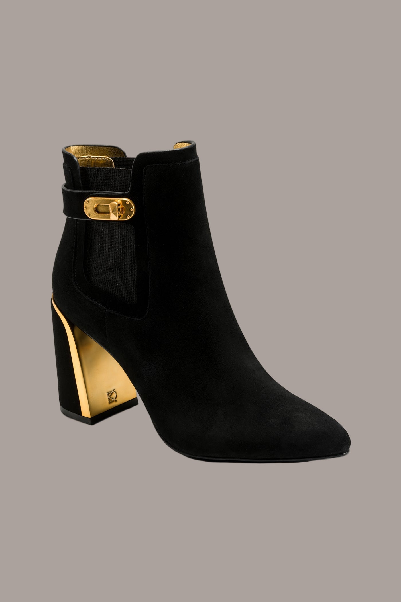 Black RAINE SUEDE GOLD-TRIMMED CHELSEA BOOTIE Donna Karan