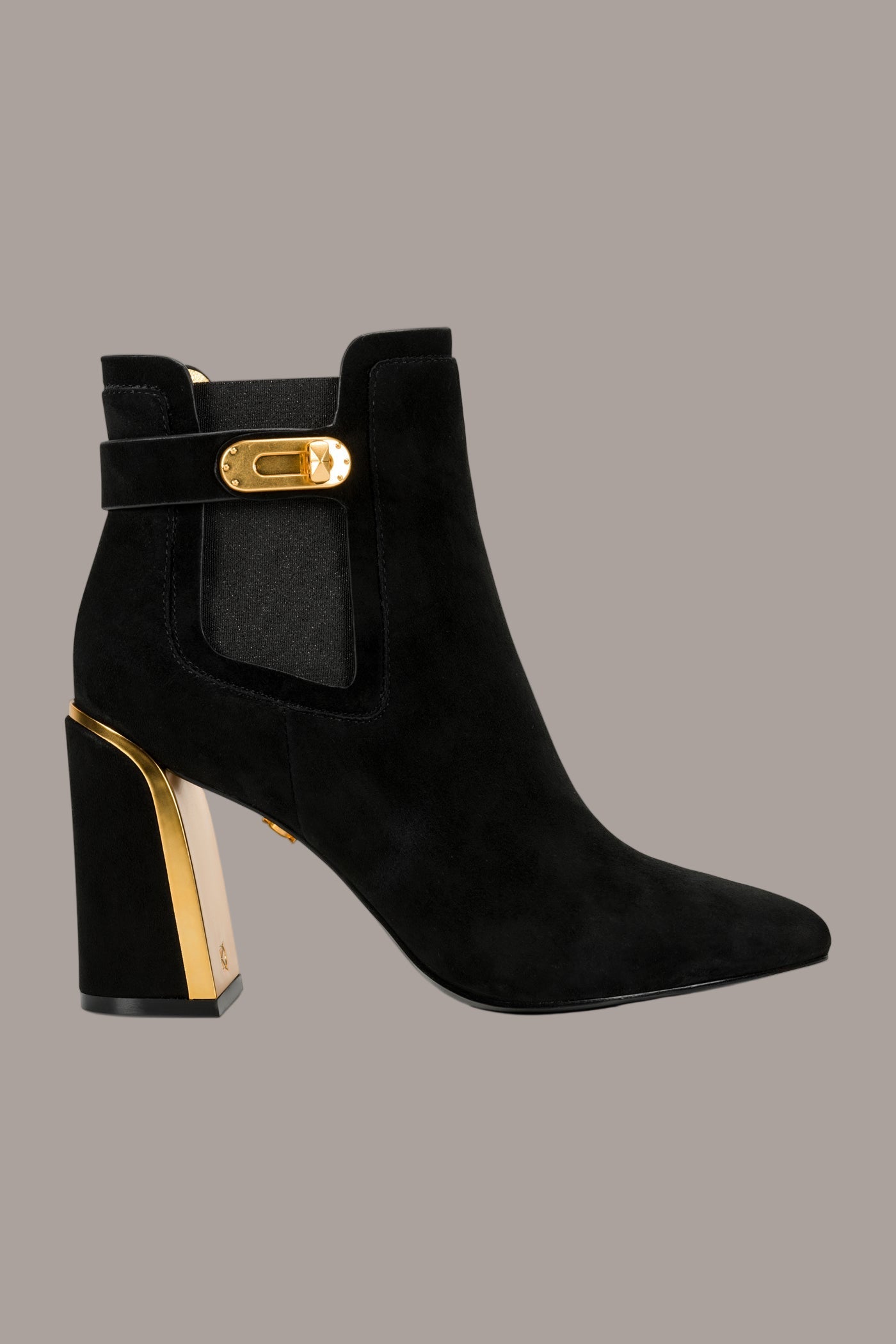 Black RAINE SUEDE GOLD-TRIMMED CHELSEA BOOTIE Donna Karan