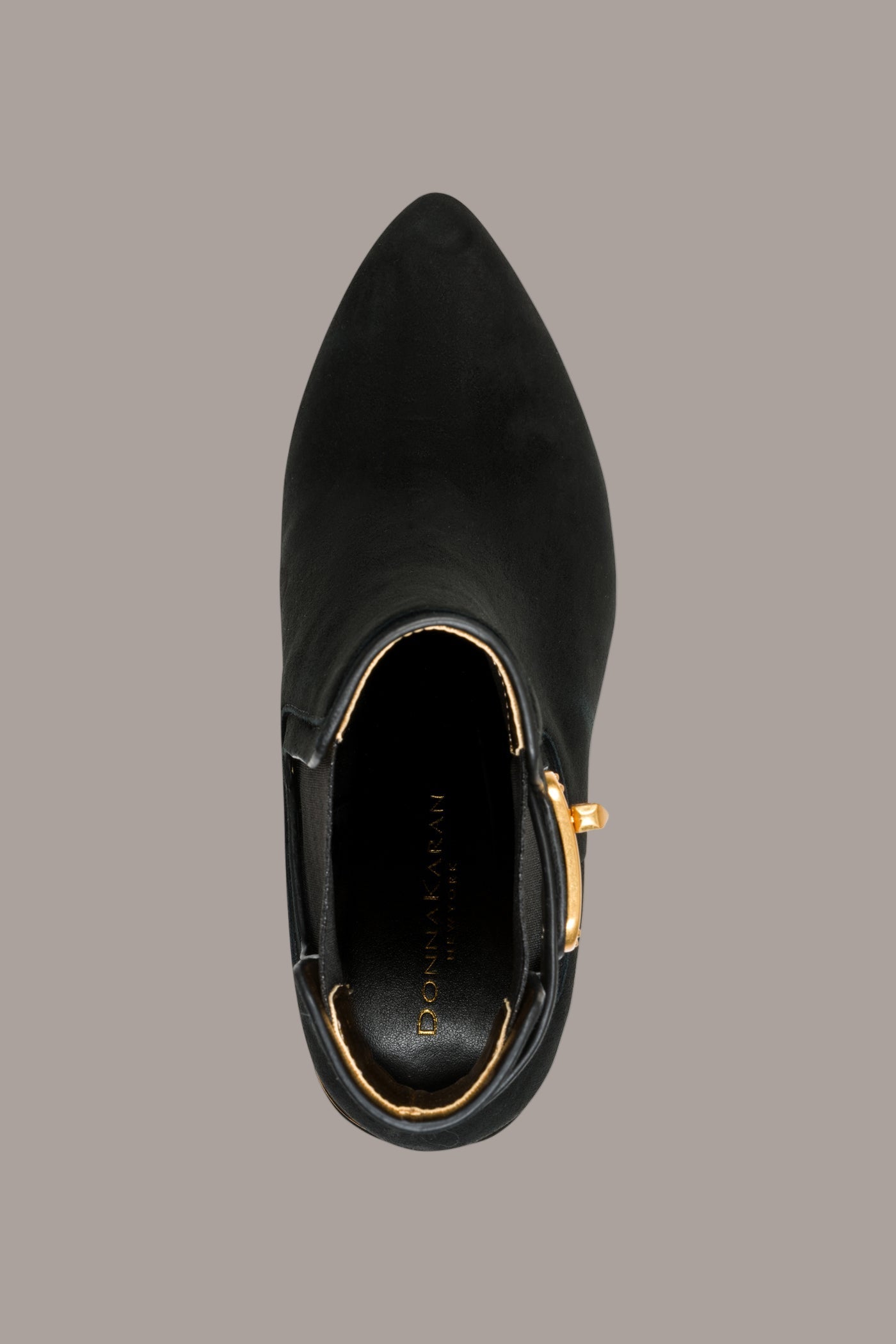Black RAINE SUEDE GOLD-TRIMMED CHELSEA BOOTIE Donna Karan