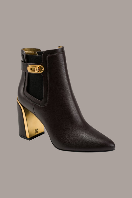 CHOCOLATE RAINE GOLD-TRIMMED CHELSEA BOOTIE Donna Karan