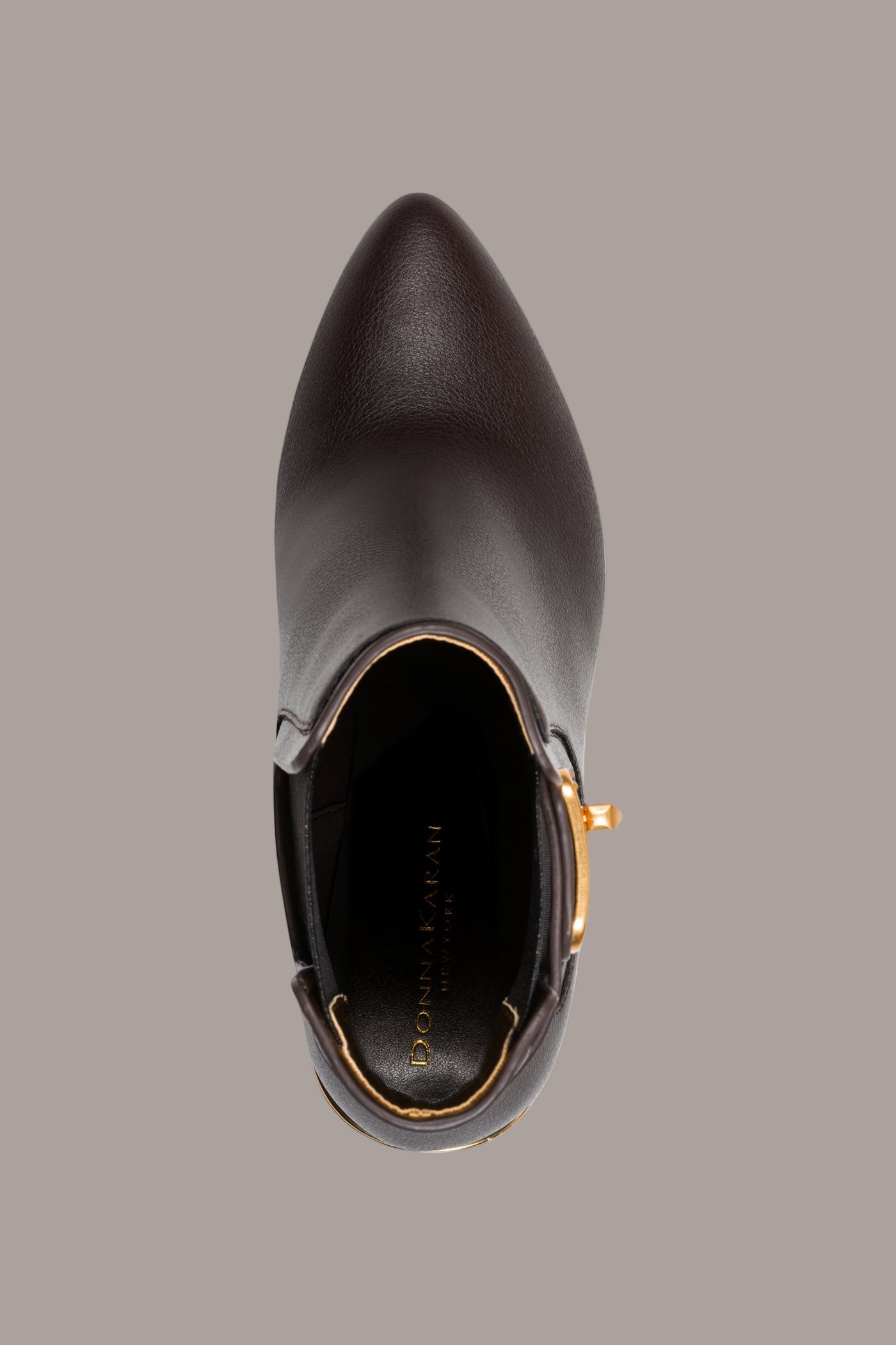 CHOCOLATE RAINE GOLD-TRIMMED CHELSEA BOOTIE Donna Karan