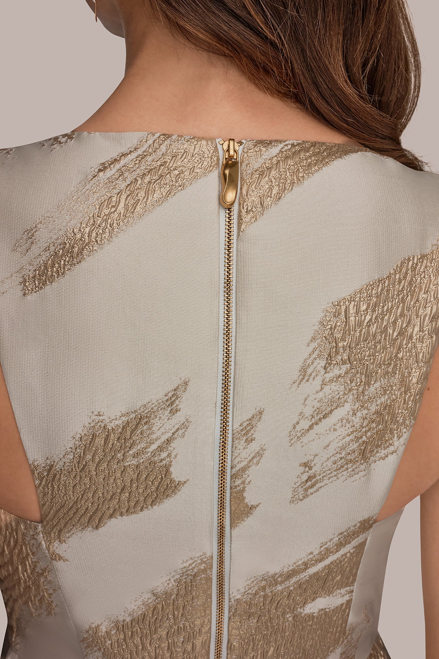 Cream/Gold BRUSHSTROKE JACQUARD HIGH-LOW BALL GOWN Donna Karan