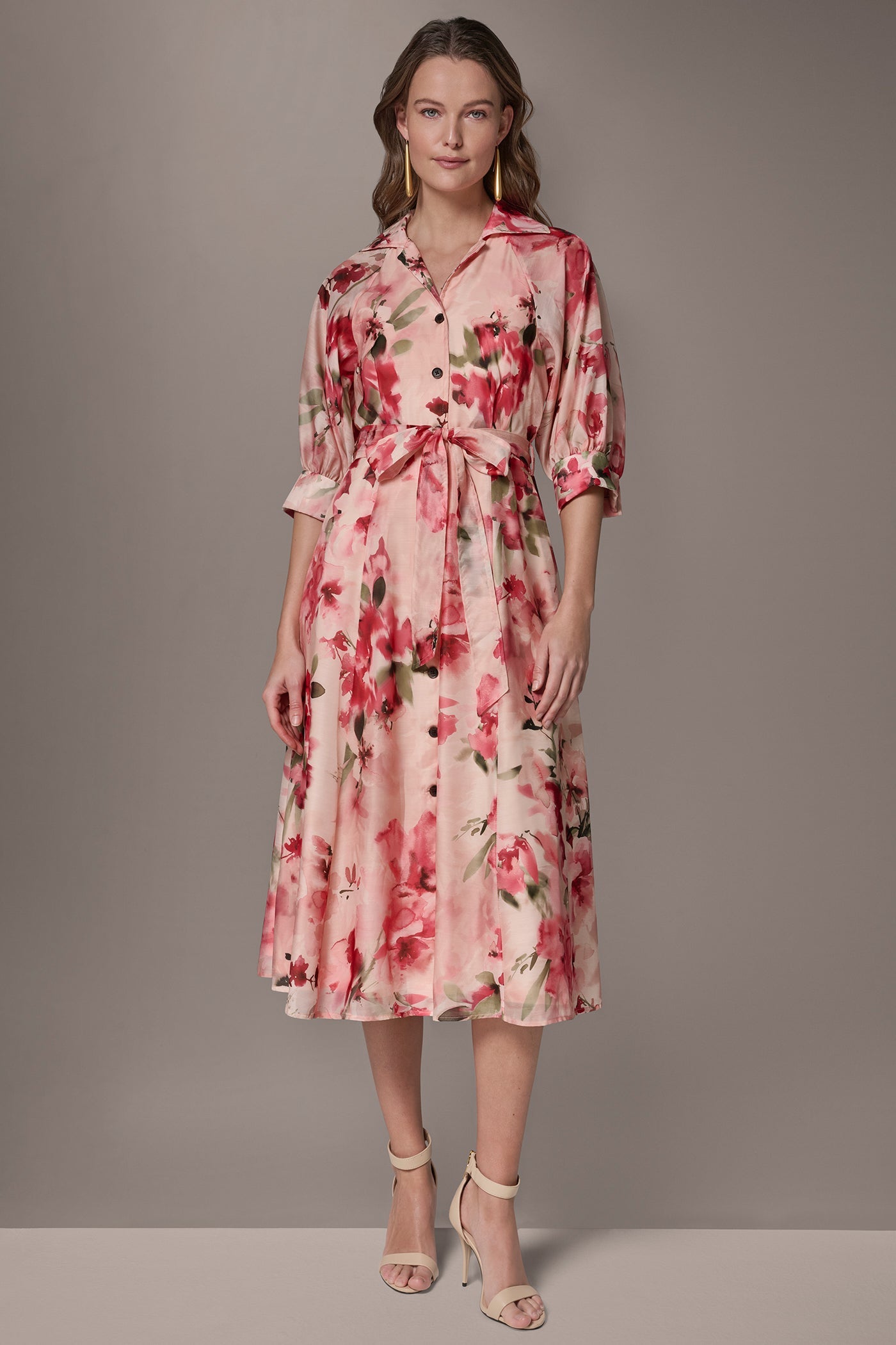 Geranium Multi ORGANZA FLORAL MIDI SHIRT DRESS Donna Karan