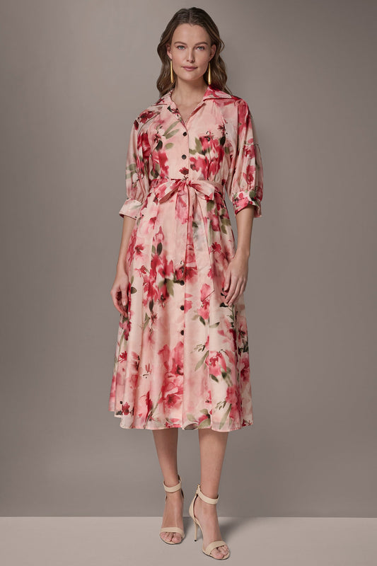Geranium Multi ORGANZA FLORAL MIDI SHIRT DRESS Donna Karan