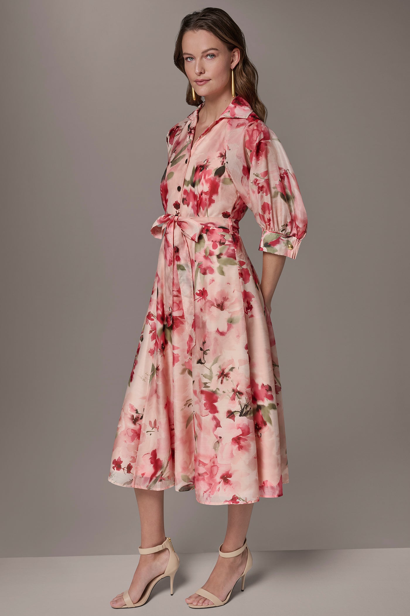 Geranium Multi ORGANZA FLORAL MIDI SHIRT DRESS Donna Karan