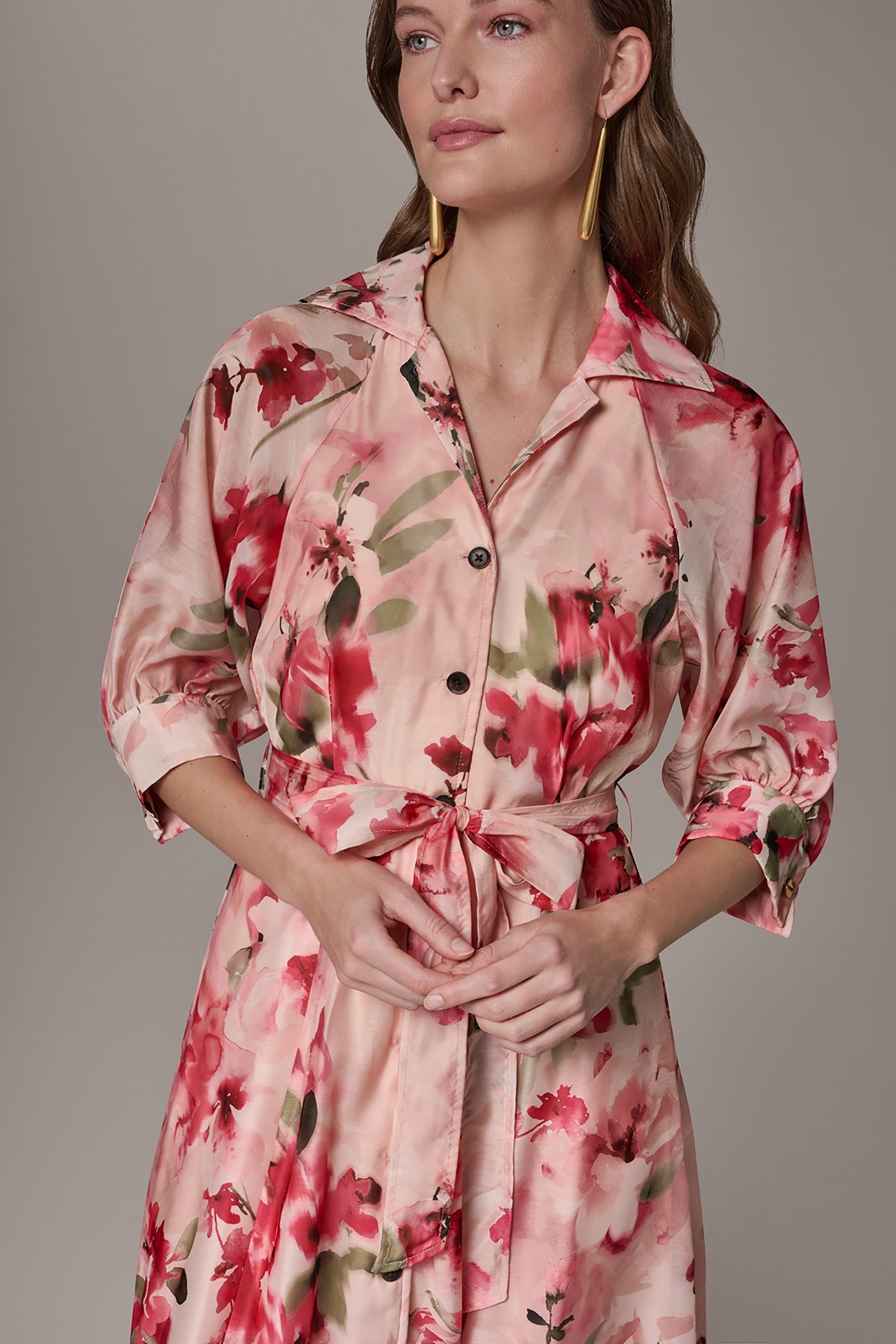 Geranium Multi ORGANZA FLORAL MIDI SHIRT DRESS Donna Karan