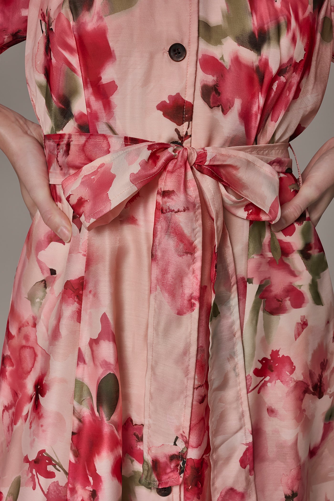Geranium Multi ORGANZA FLORAL MIDI SHIRT DRESS Donna Karan