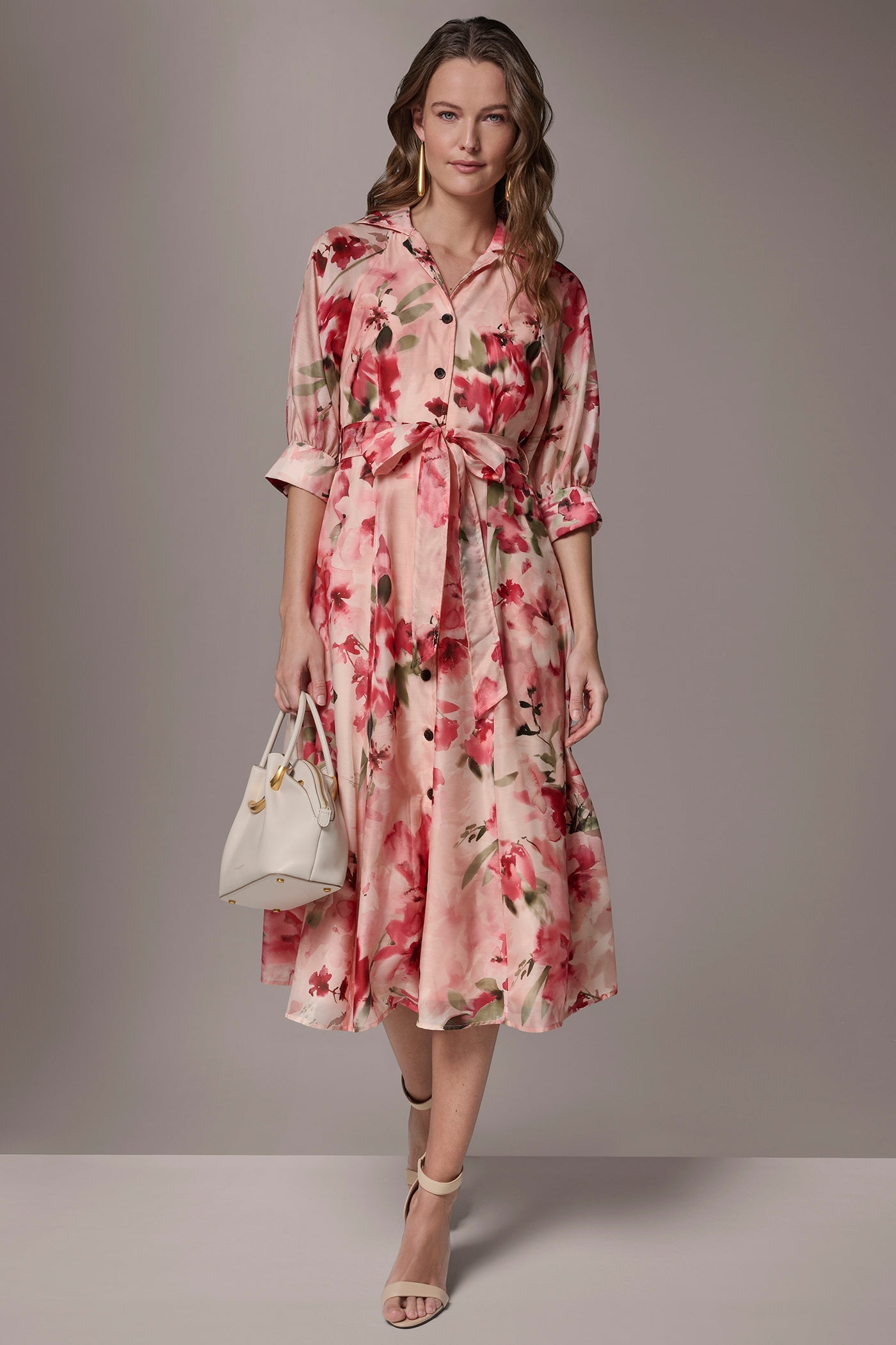 Geranium Multi ORGANZA FLORAL MIDI SHIRT DRESS Donna Karan