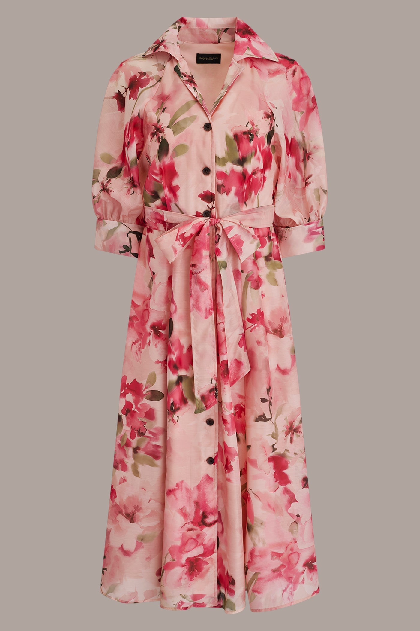 Geranium Multi ORGANZA FLORAL MIDI SHIRT DRESS Donna Karan