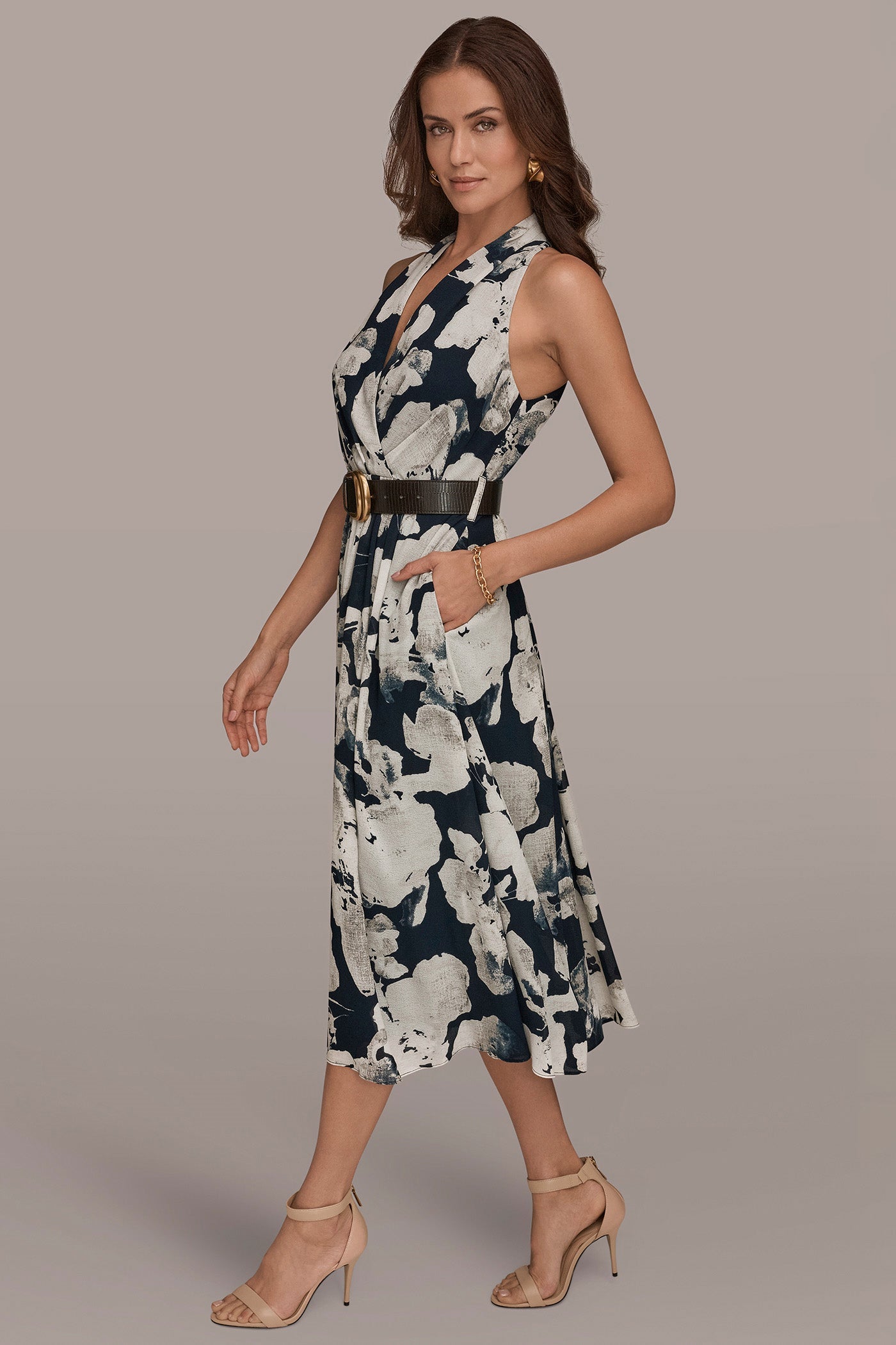 Nightfall Multi CHIFFON FLORAL MIDI HALTER DRESS Donna Karan