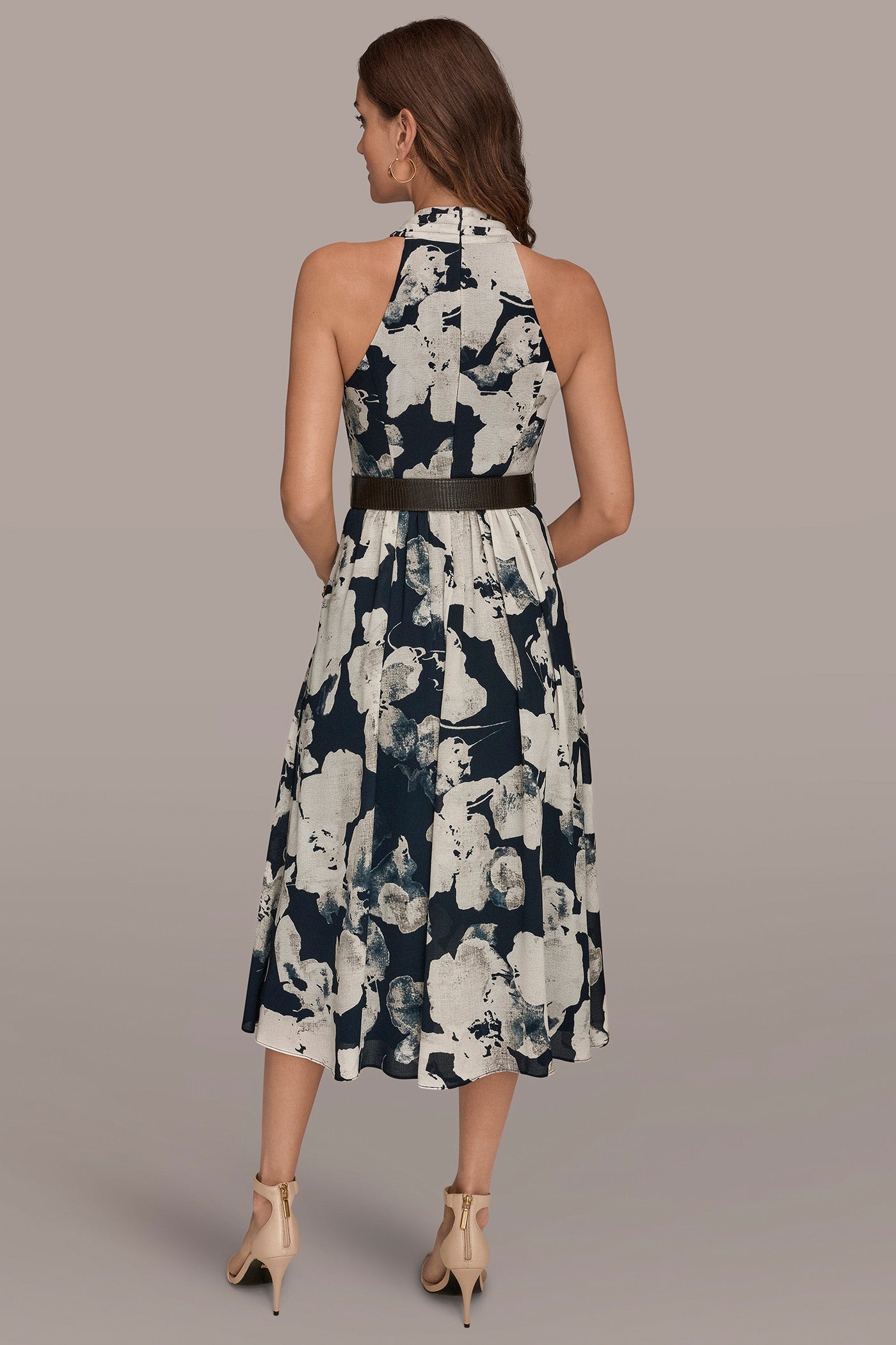 Nightfall Multi CHIFFON FLORAL MIDI HALTER DRESS Donna Karan