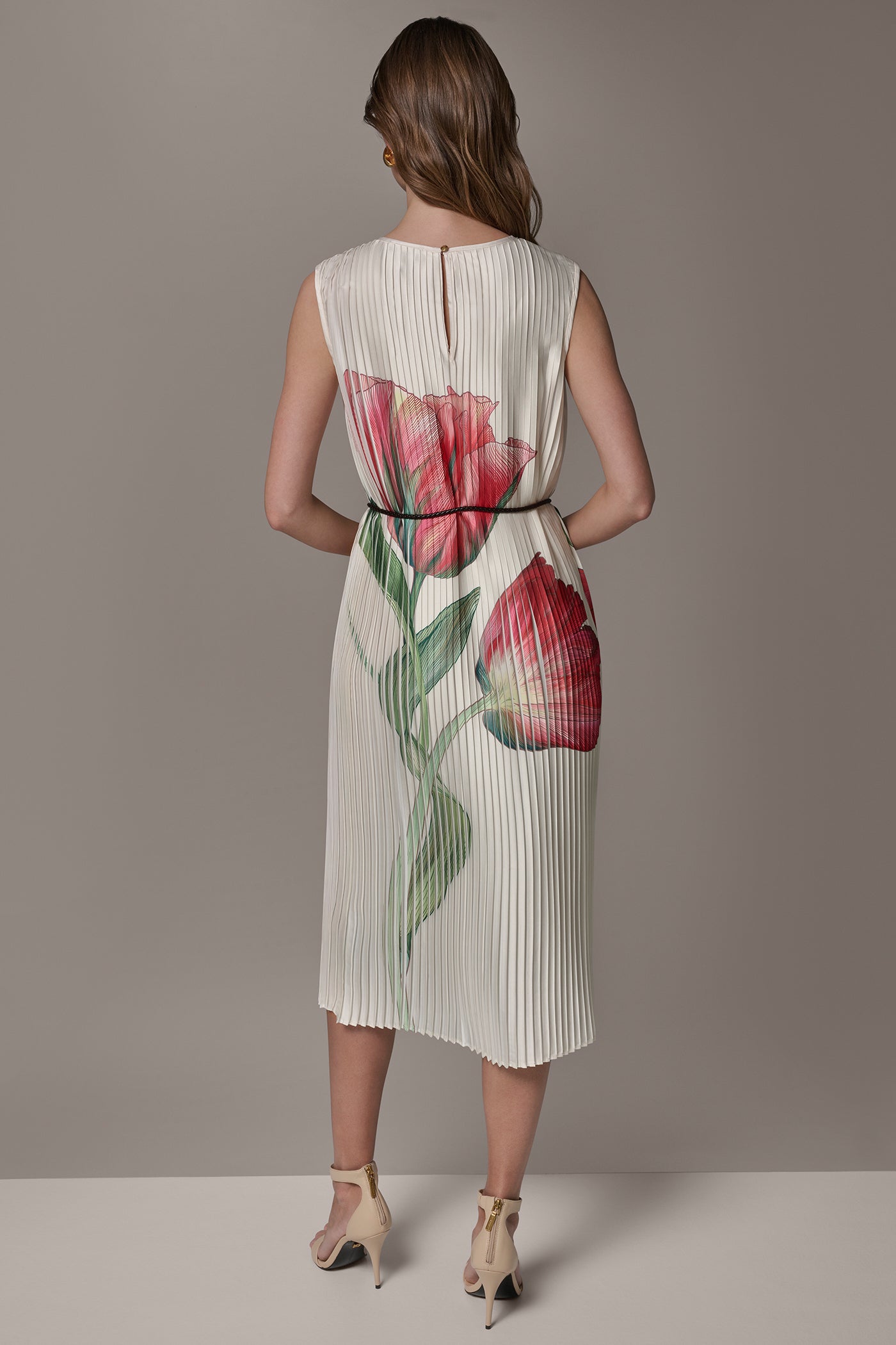 Geranium Multi FLORAL PLEATED MIDI A-LINE DRESS Donna Karan