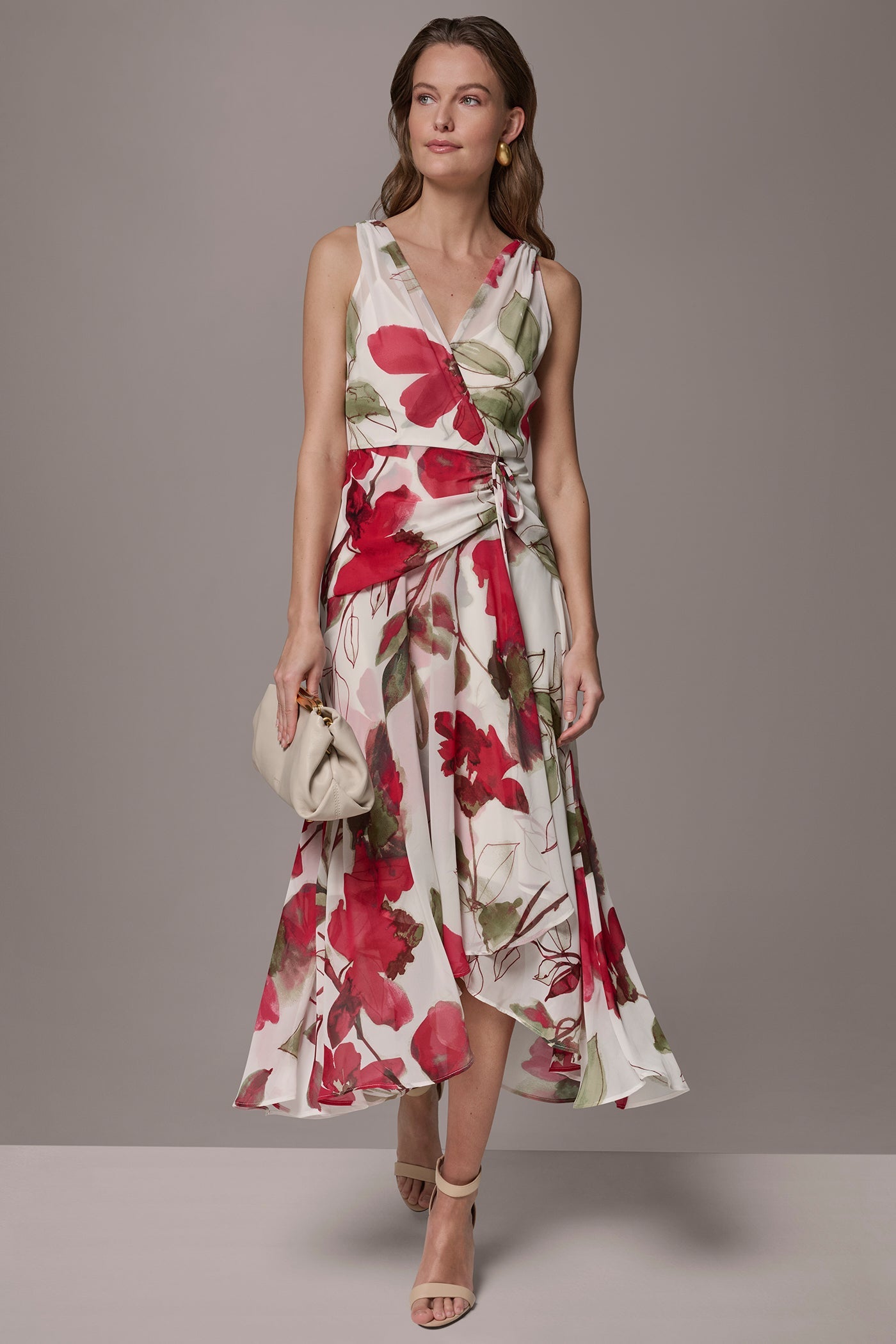 Azalea Multi CHIFFON FLORAL WRAP MIDI A-LINE DRESS Donna Karan