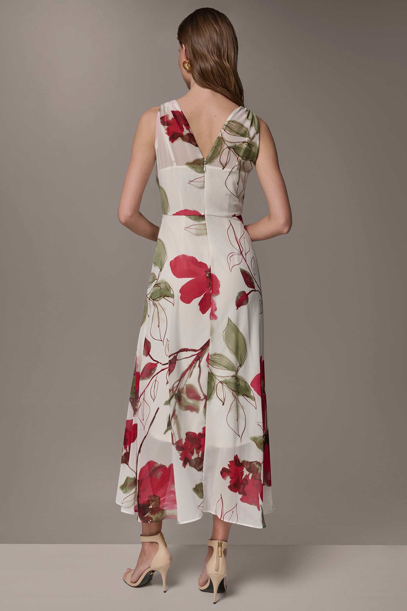 Azalea Multi CHIFFON FLORAL WRAP MIDI A-LINE DRESS Donna Karan