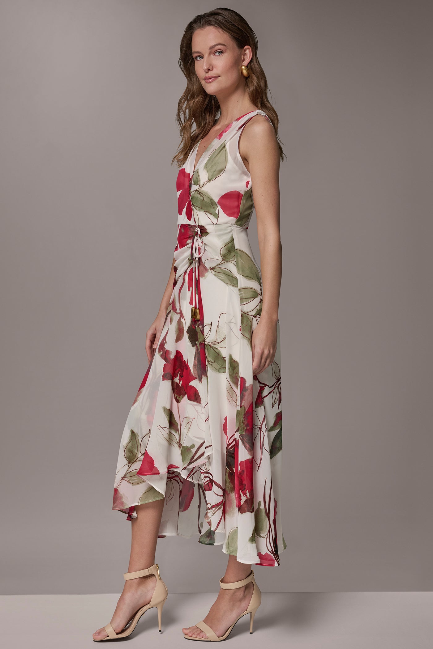 Azalea Multi CHIFFON FLORAL WRAP MIDI A-LINE DRESS Donna Karan