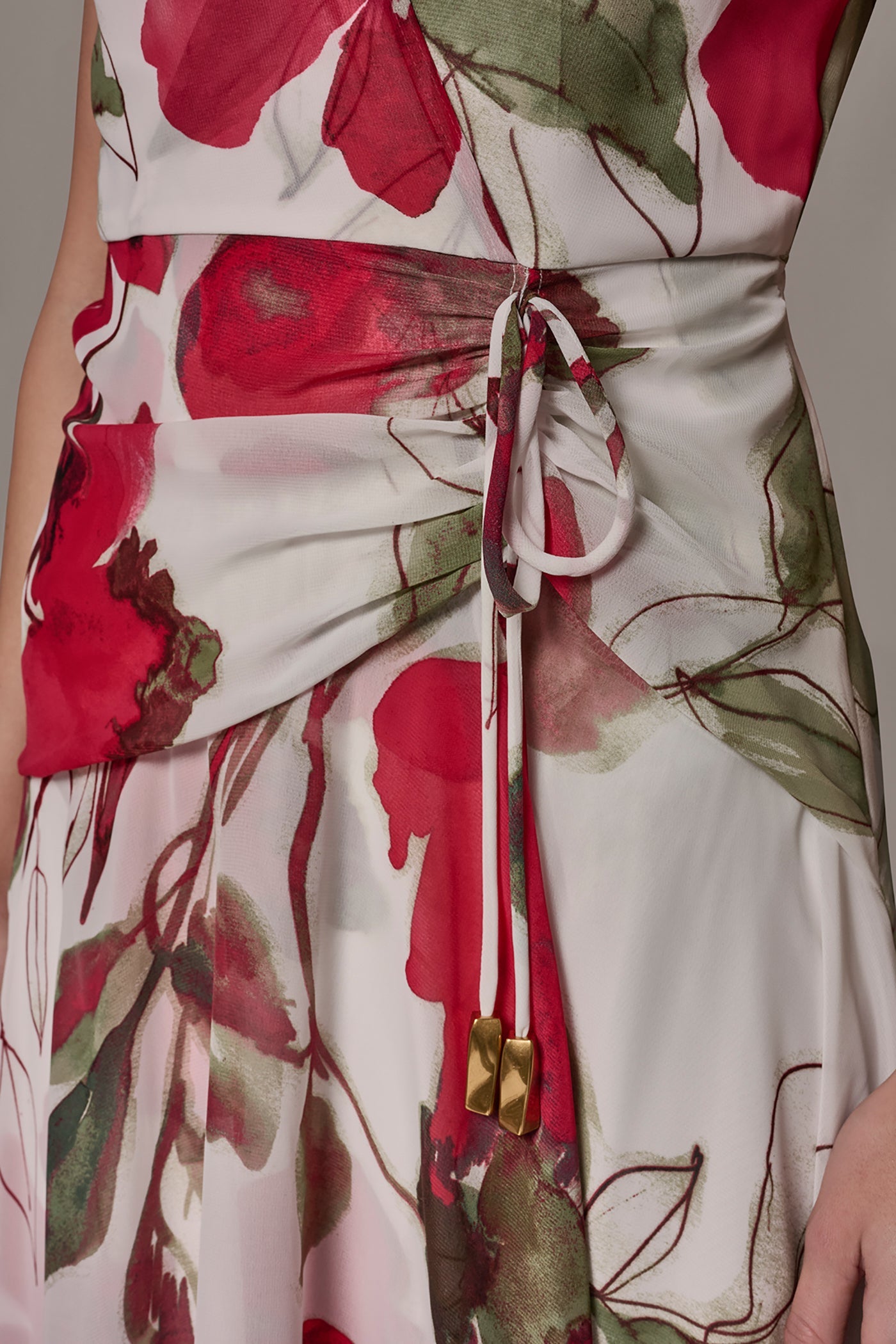 Azalea Multi CHIFFON FLORAL WRAP MIDI A-LINE DRESS Donna Karan