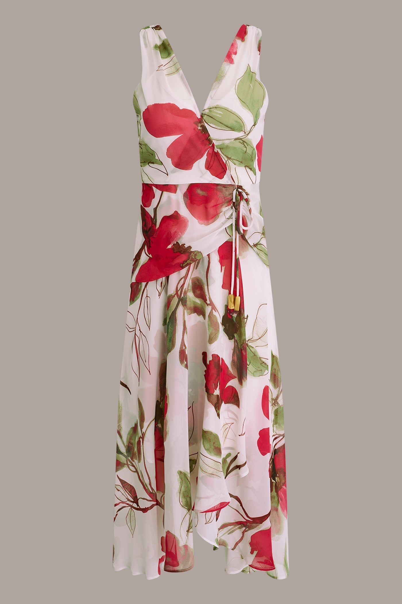 Azalea Multi CHIFFON FLORAL WRAP MIDI A-LINE DRESS Donna Karan