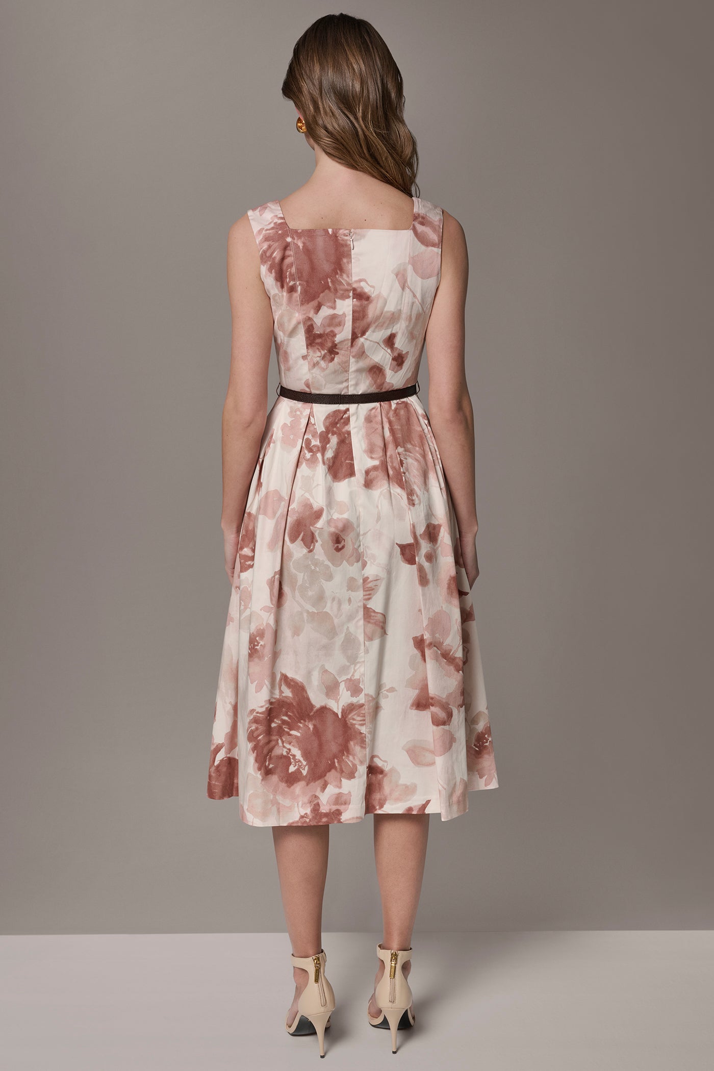 Snow Petal Multi COTTON-SATEEN FLORAL MIDI A-LINE DRESS Donna Karan